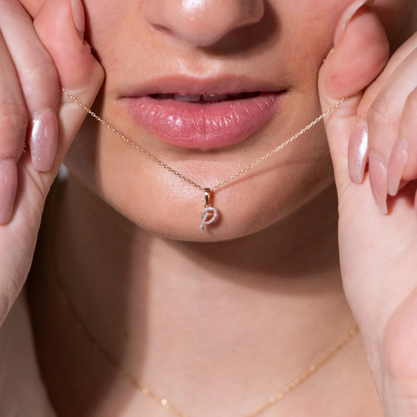 White Gold Cursive Diamond Initial Necklace - P - Image 3
