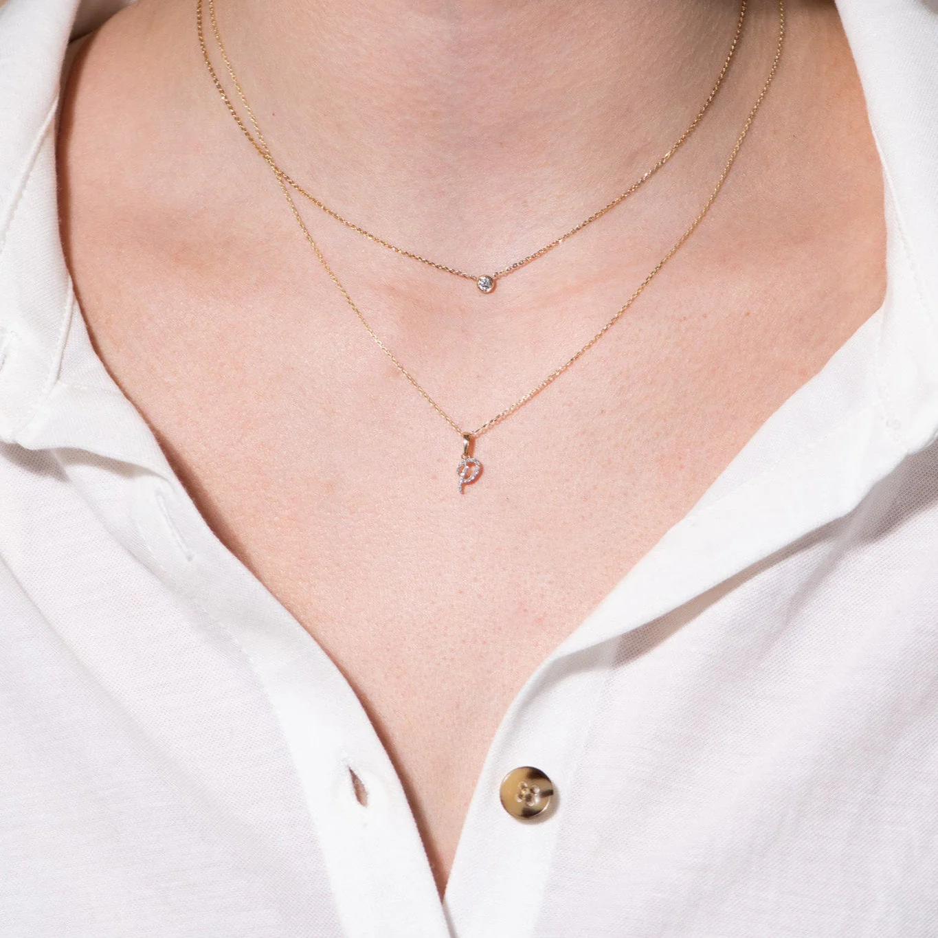 White Gold Cursive Diamond Initial Necklace - P - Image 4