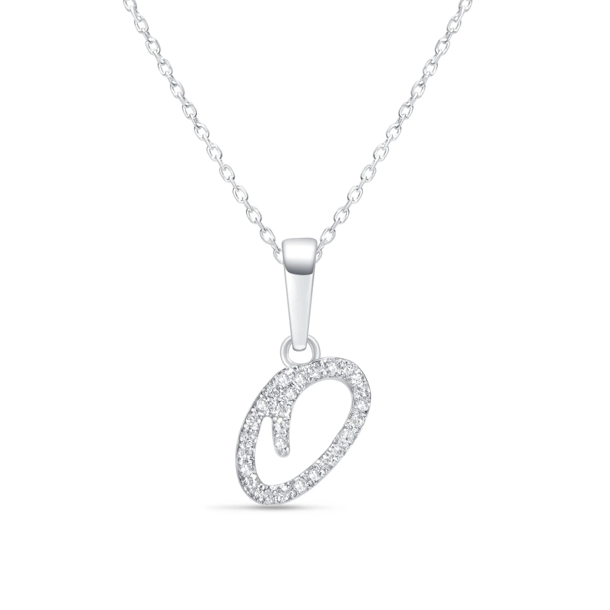 White Gold Cursive Diamond Initial Necklace - Q