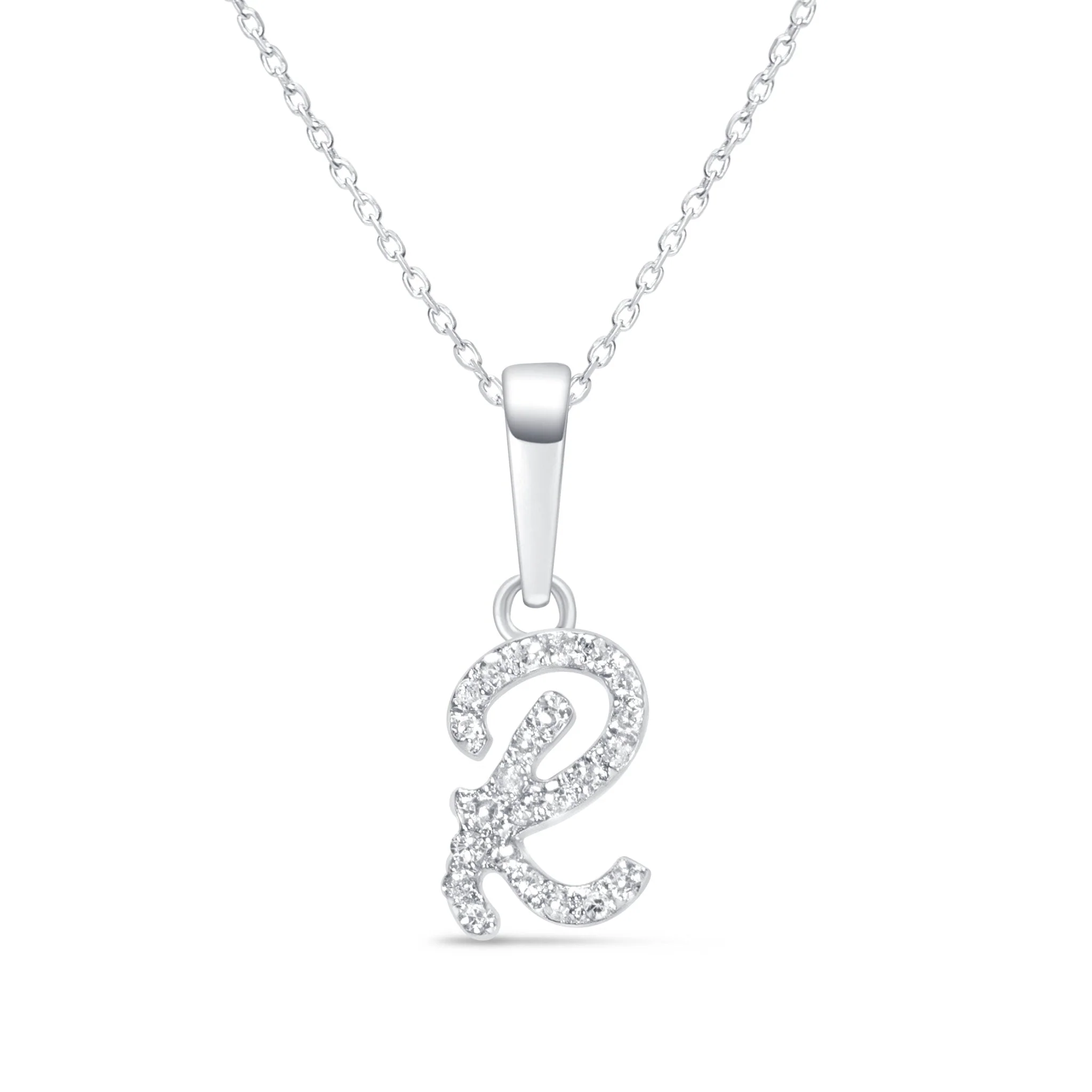 White Gold Cursive Diamond Initial Necklace - R