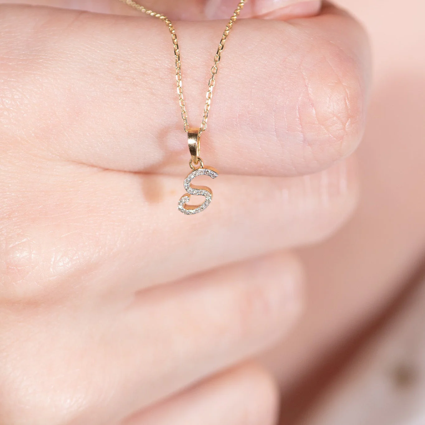 White Gold Cursive Diamond Initial Necklace - S - Image 2