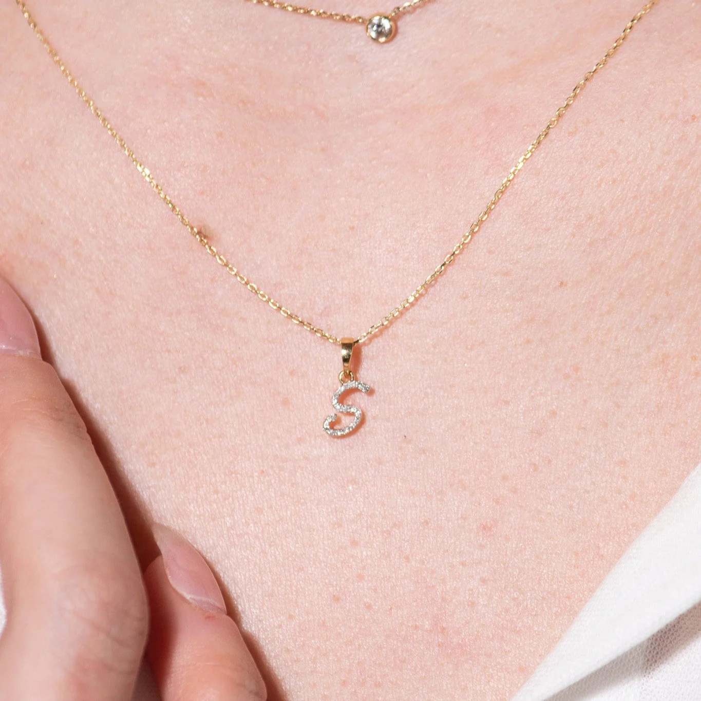 White Gold Cursive Diamond Initial Necklace - S - Image 3