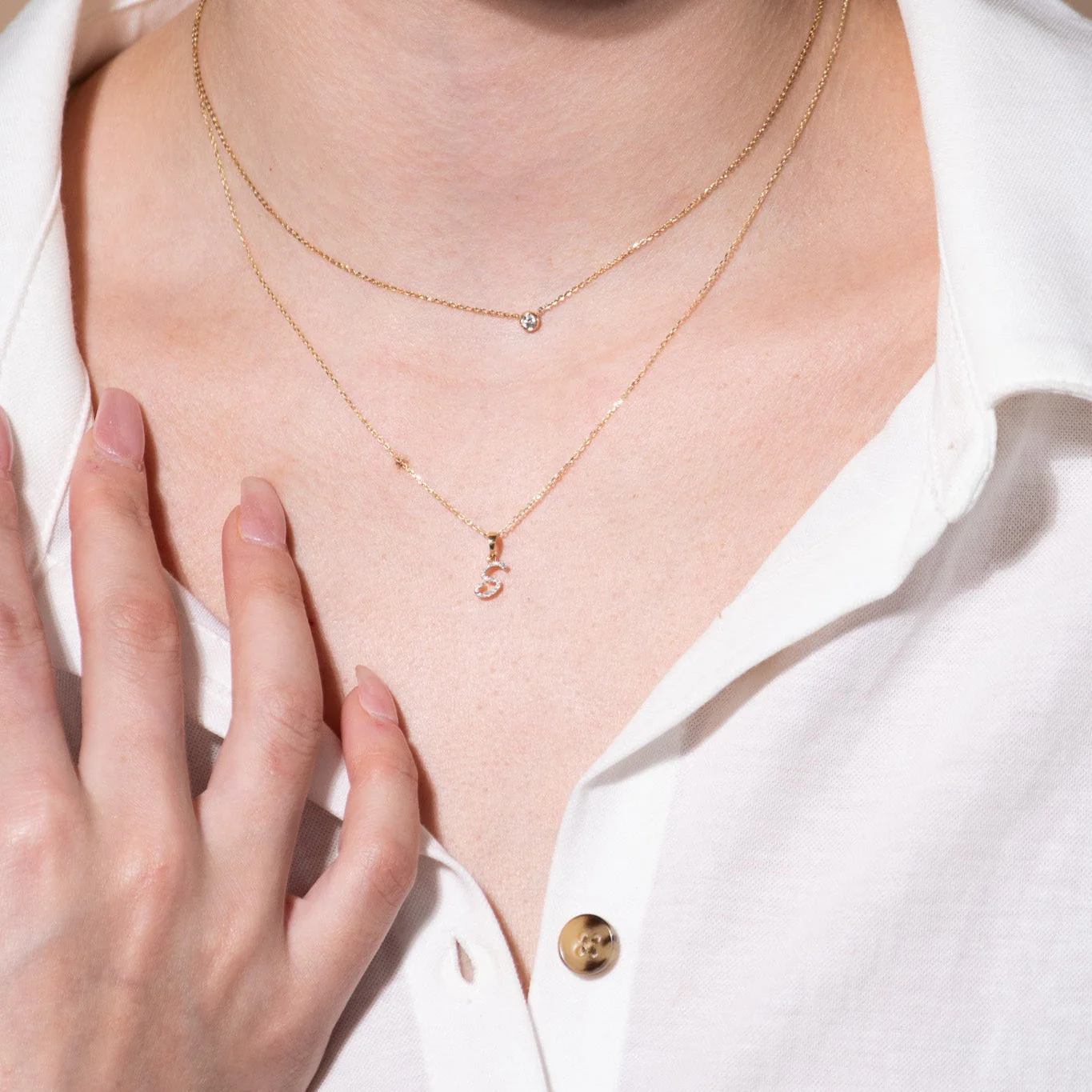 White Gold Cursive Diamond Initial Necklace - S - Image 5
