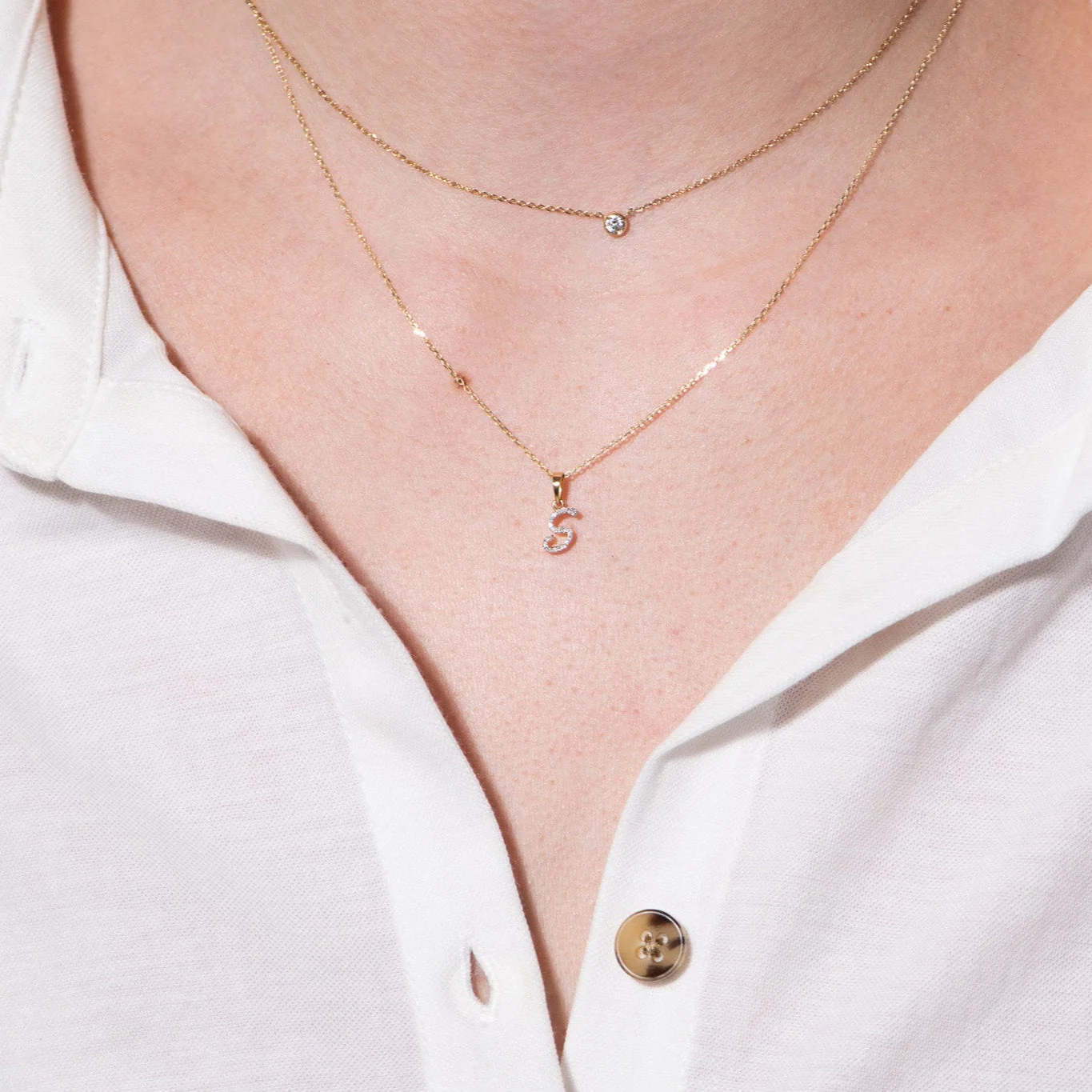 White Gold Cursive Diamond Initial Necklace - S - Image 7