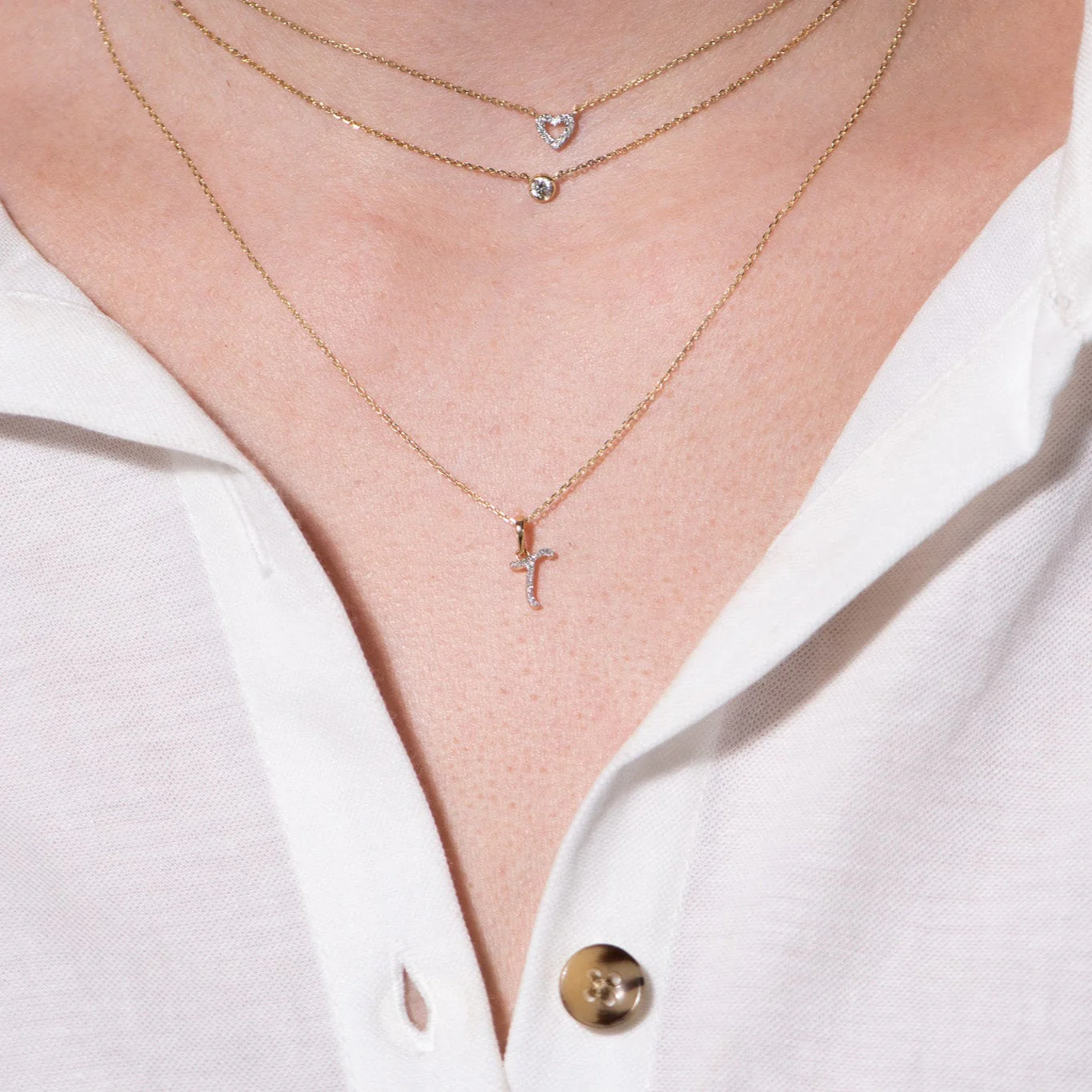 White Gold Cursive Diamond Initial Necklace - T - Image 4