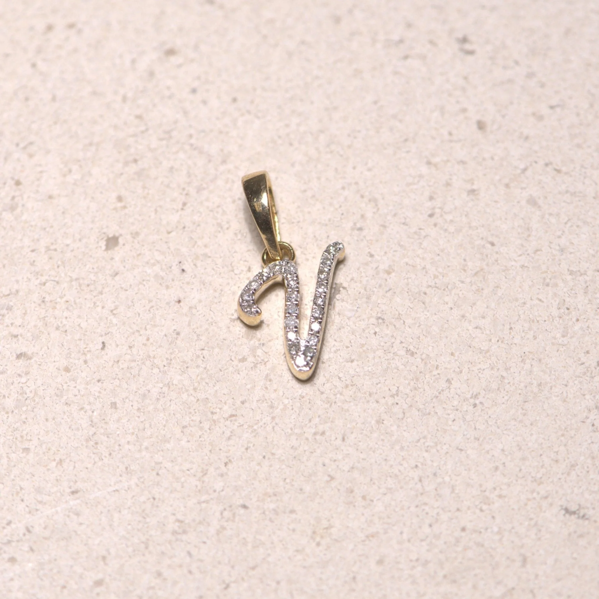 White Gold Cursive Diamond Initial Necklace - V - Image 2