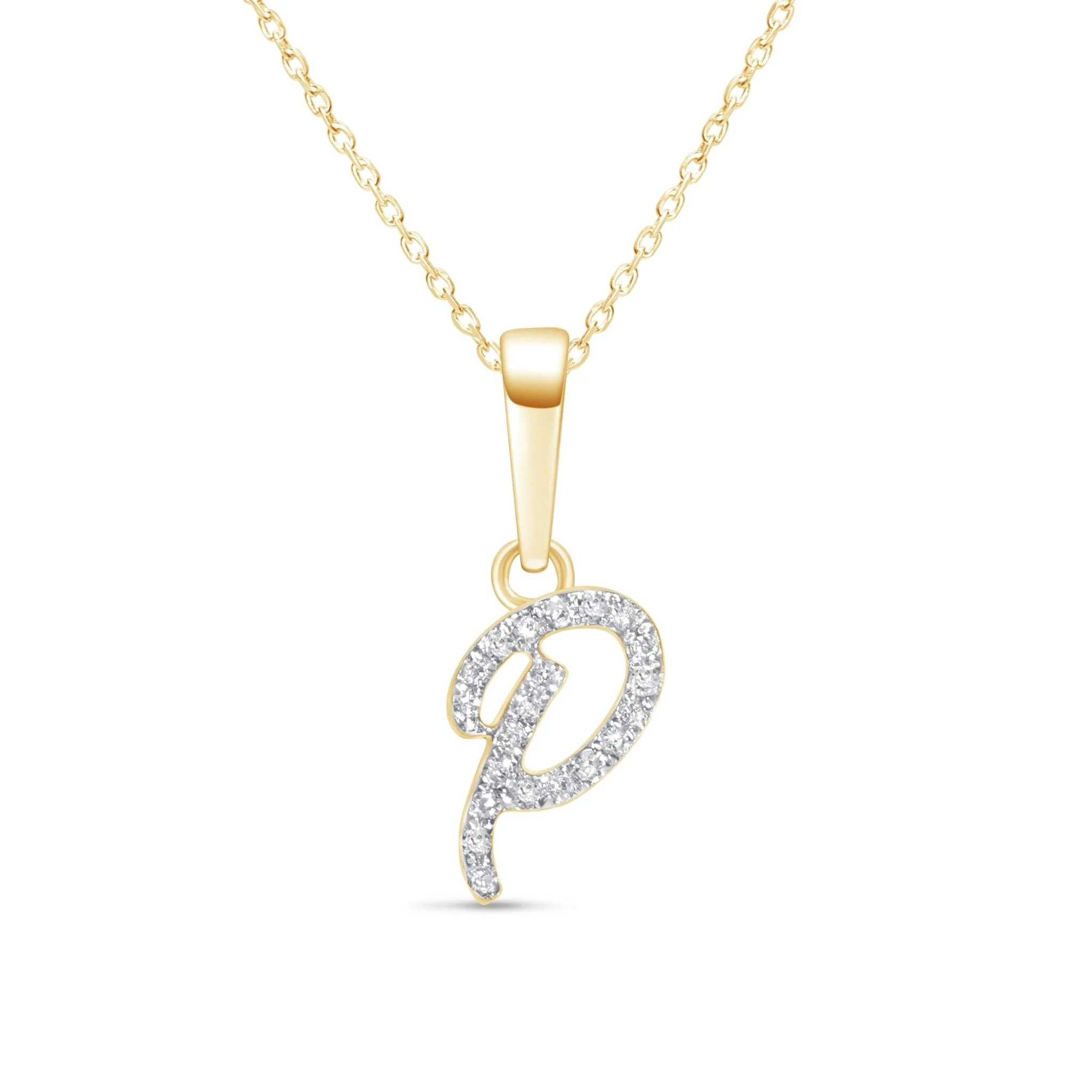 Yellow Gold Cursive Diamond Initial Necklace - P