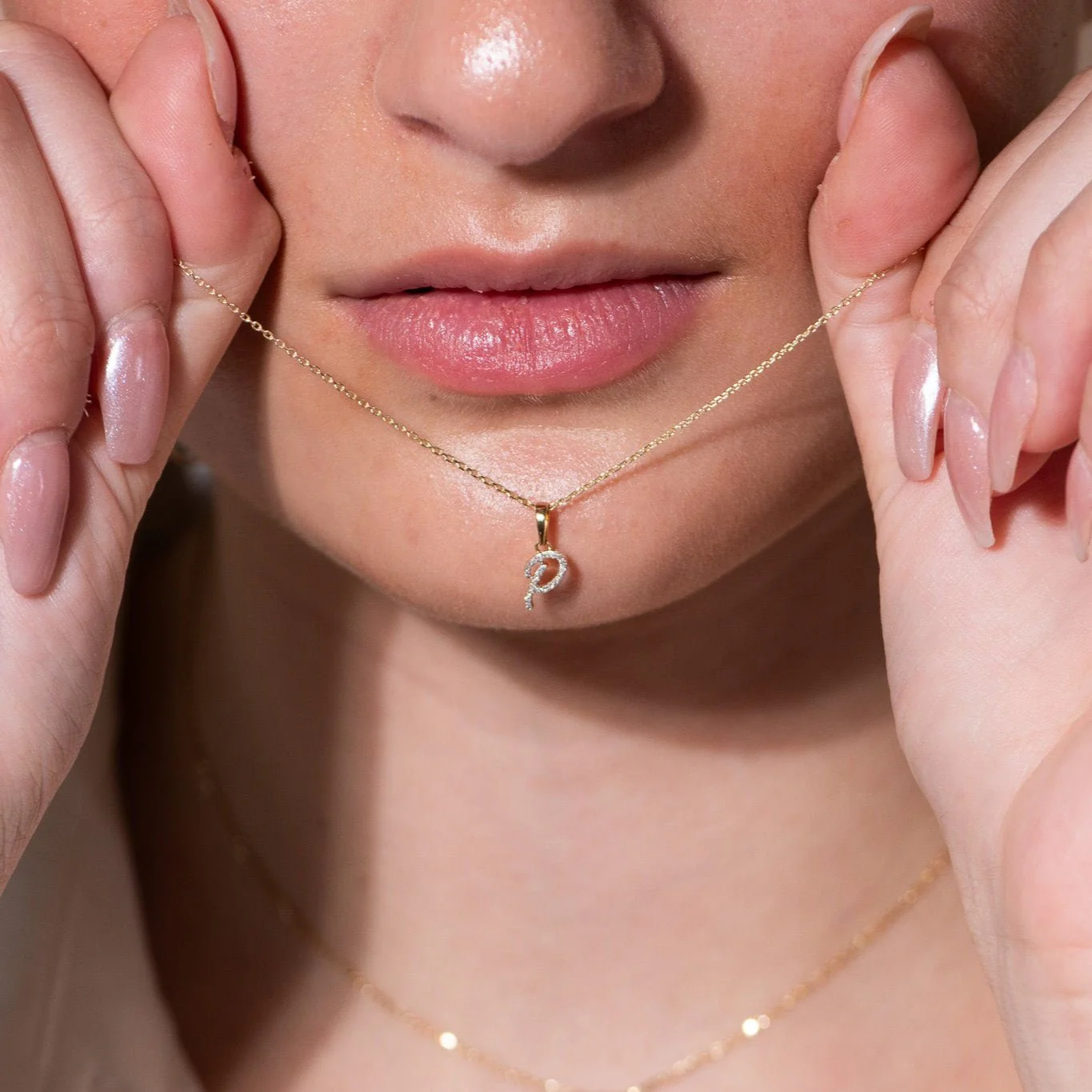 Yellow Gold Cursive Diamond Initial Necklace - P - Image 6