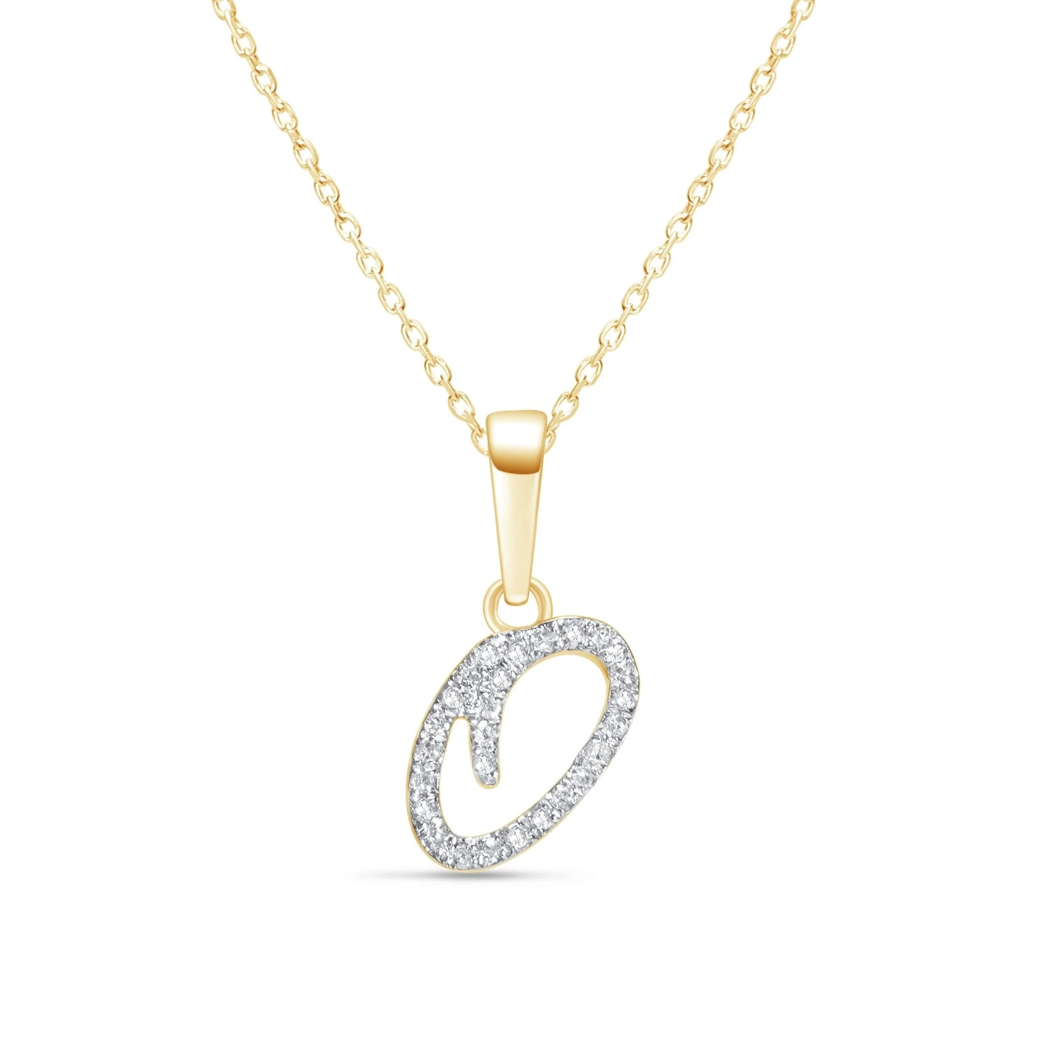 Yellow Gold Cursive Diamond Initial Necklace - Q