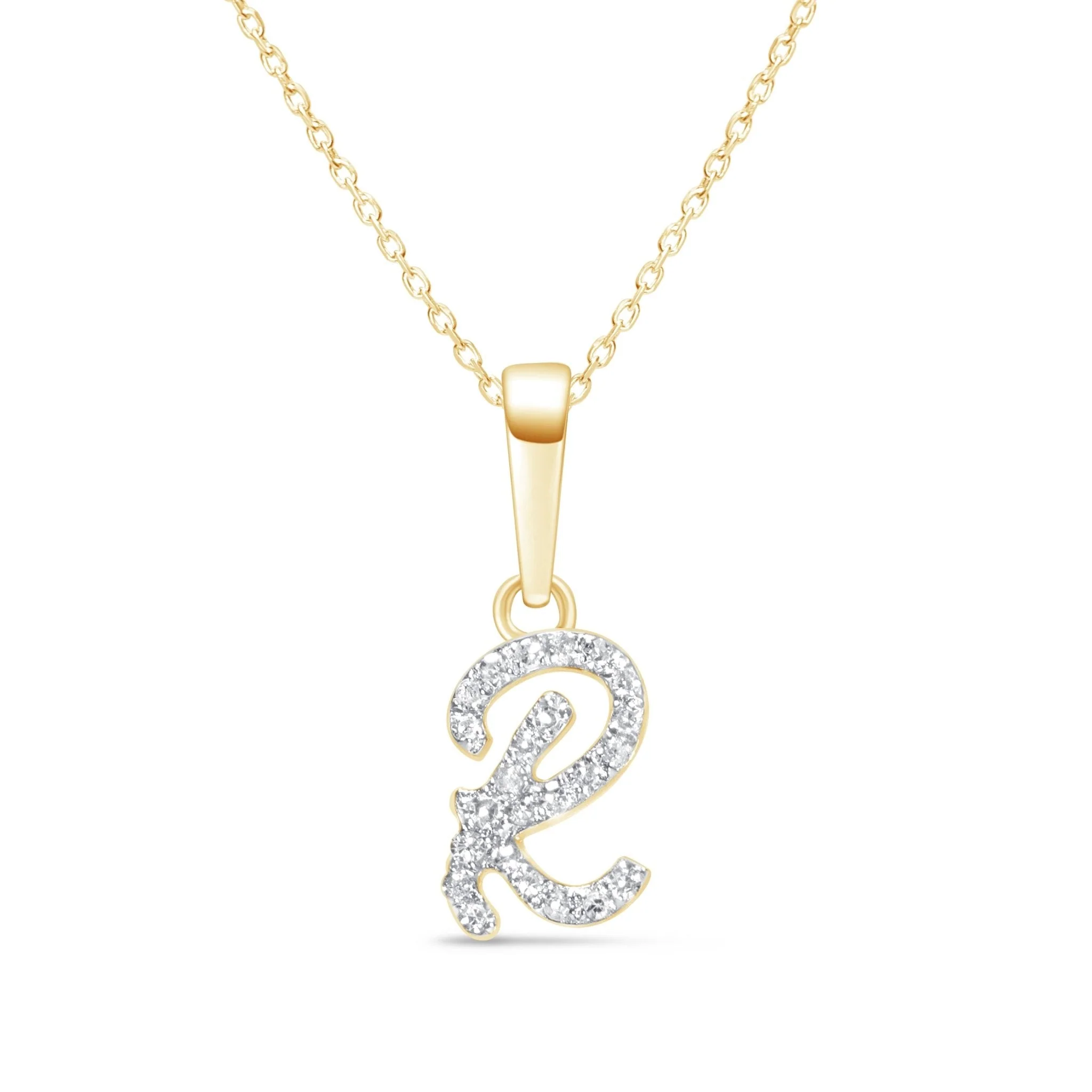 Yellow Gold Cursive Diamond Initial Necklace - R