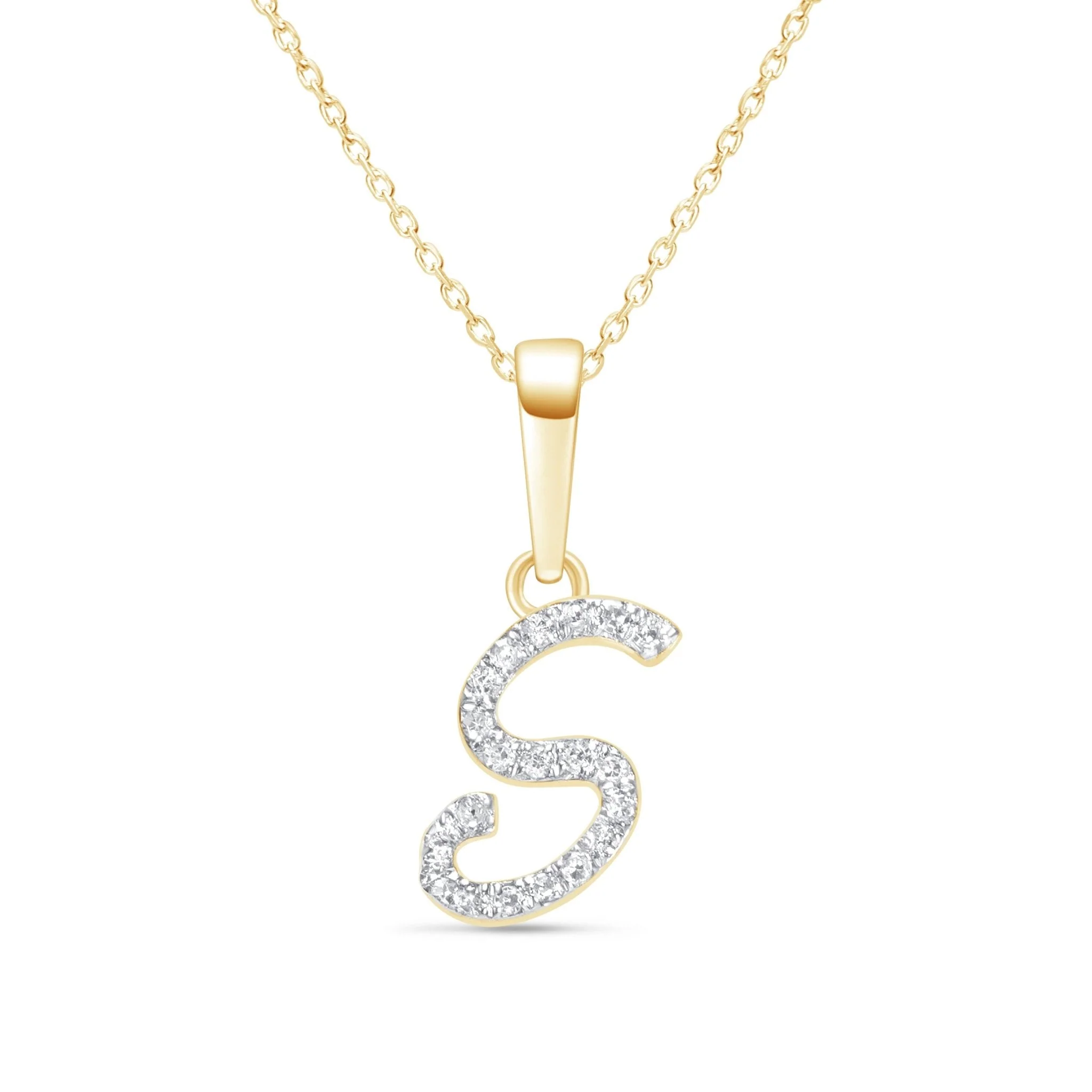 Yellow Gold Cursive Diamond Initial Necklace - S