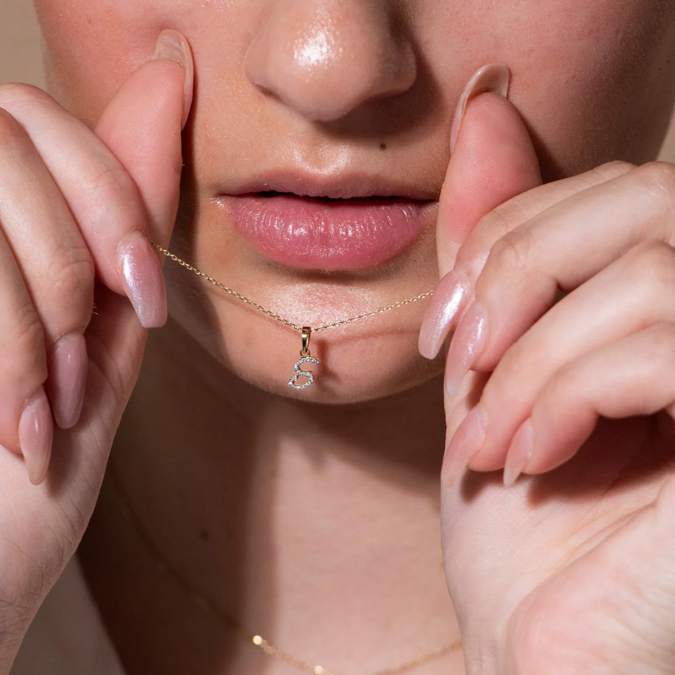 Yellow Gold Cursive Diamond Initial Necklace - S - Image 4