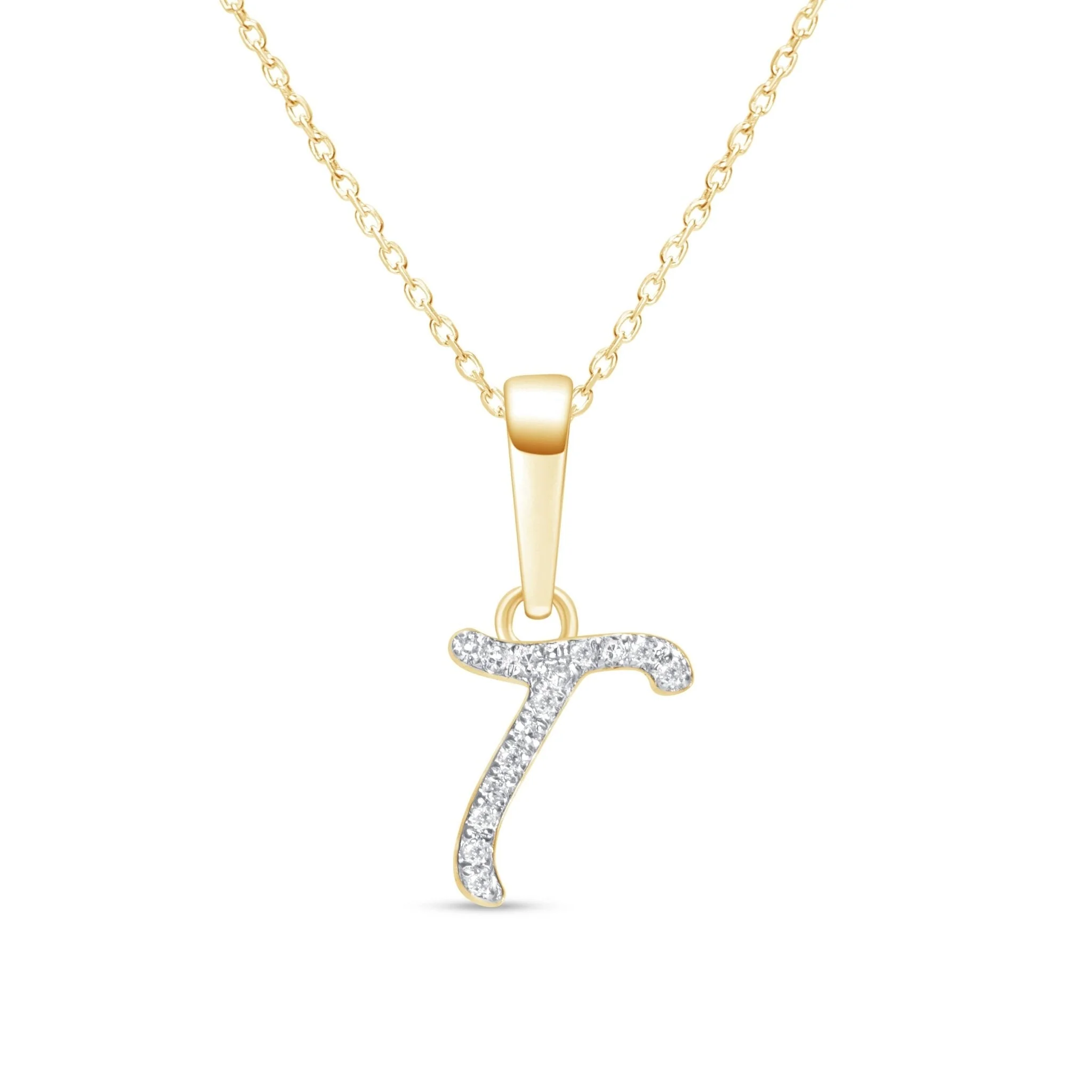 Yellow Gold Cursive Diamond Initial Necklace - T
