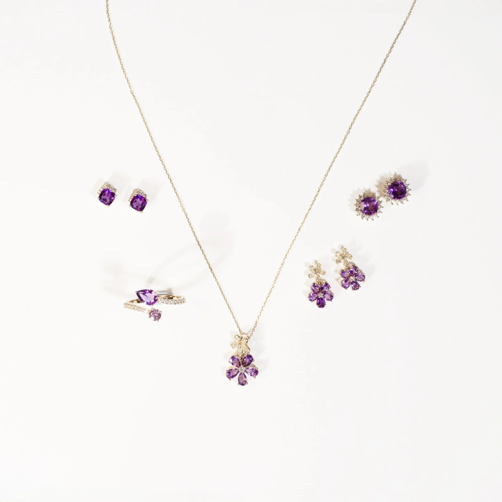 Yellow Gold Amethyst Sapphire Pavé Earring - Image 3