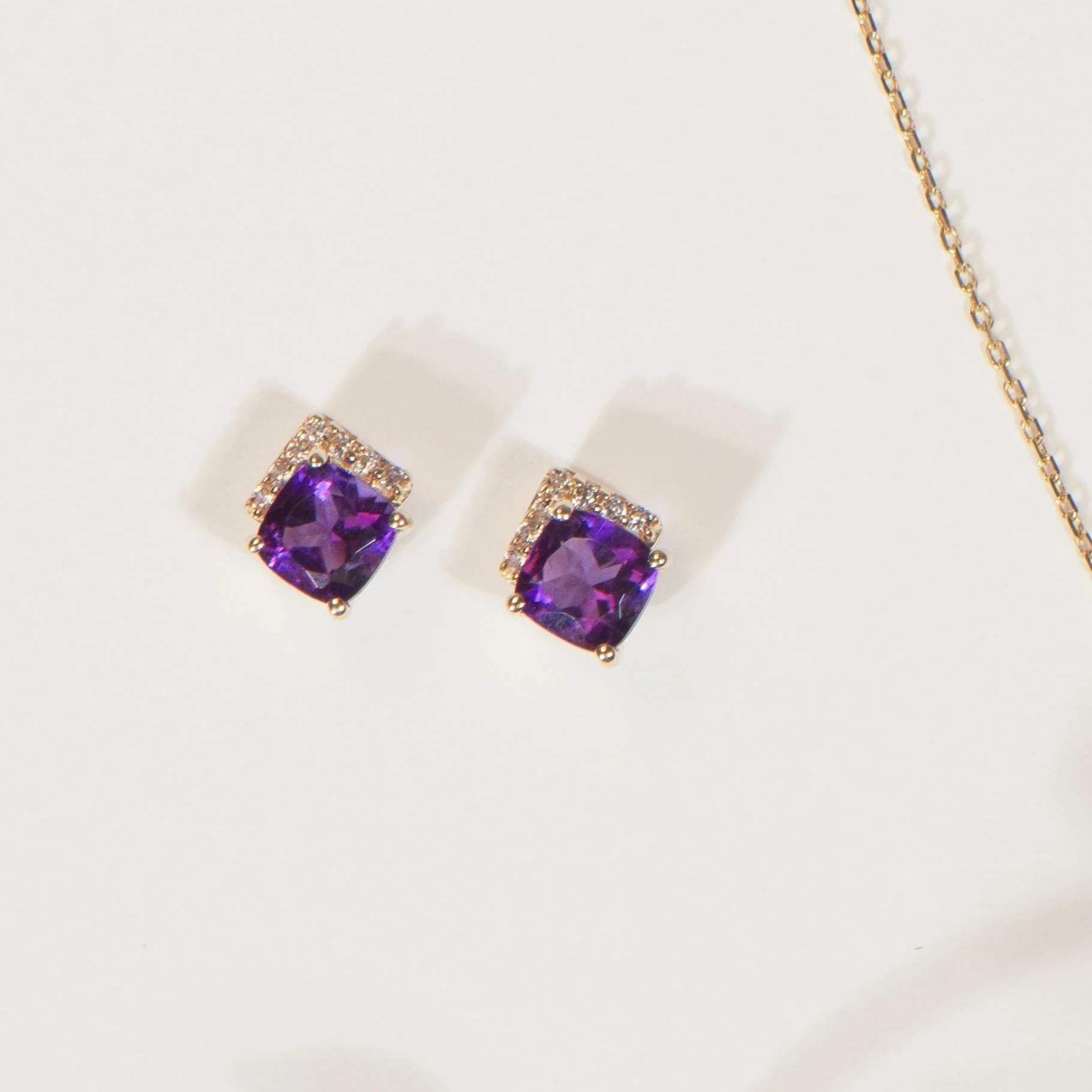 Yellow Gold Amethyst Sapphire Pavé Earring - Image 6