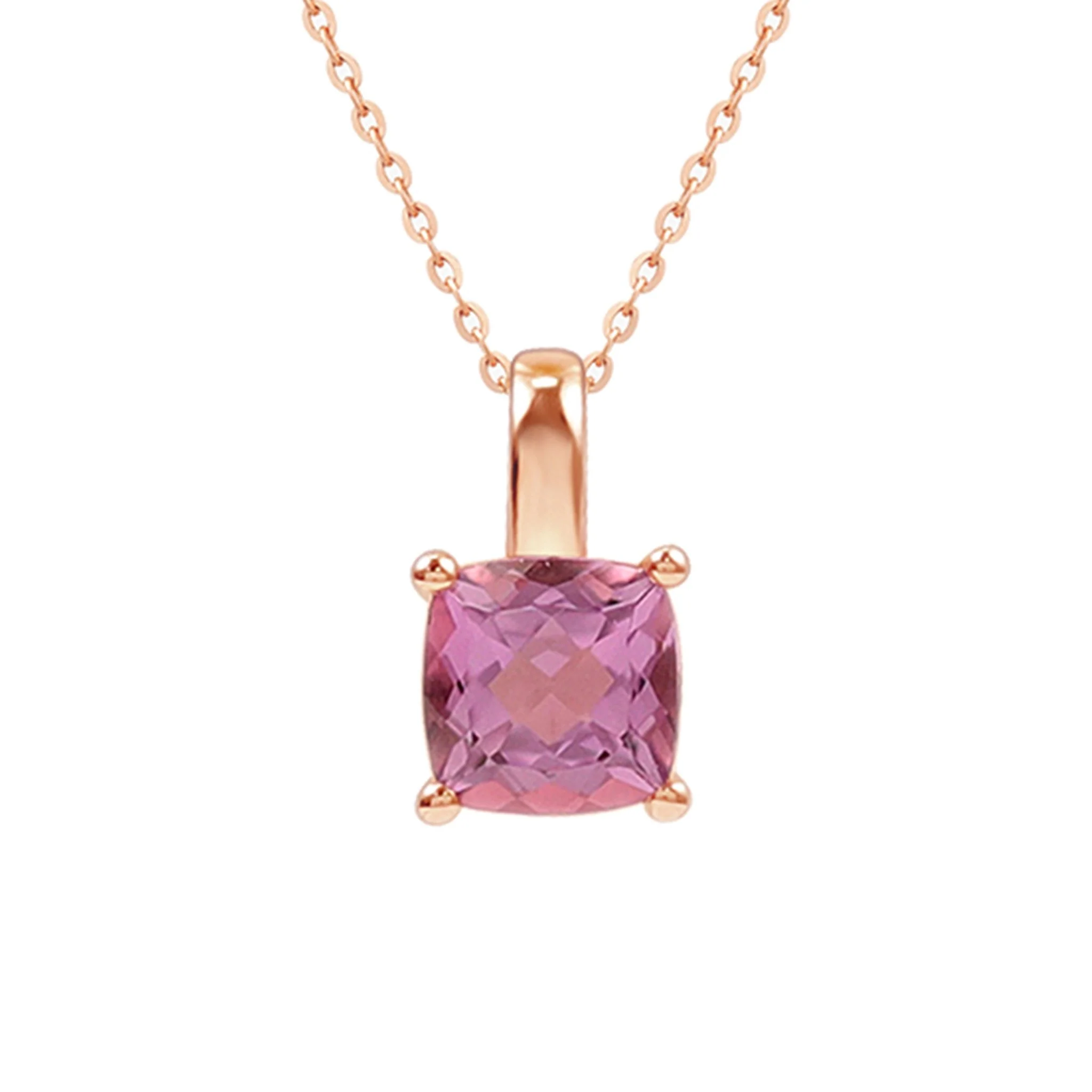 Rose Gold Cushion Amethyst Pendant Necklace