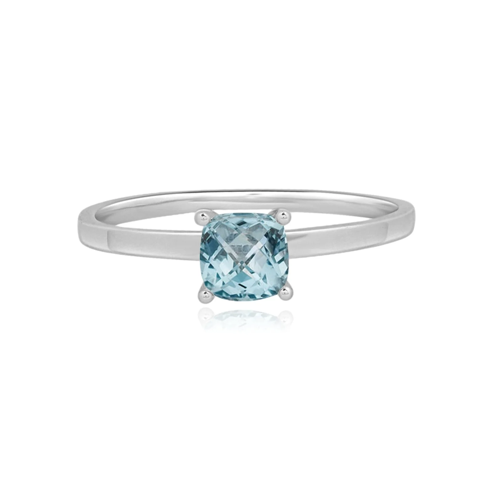 Cushion Cut Blue Topaz Cocktail Ring in Solid 14k White Gold