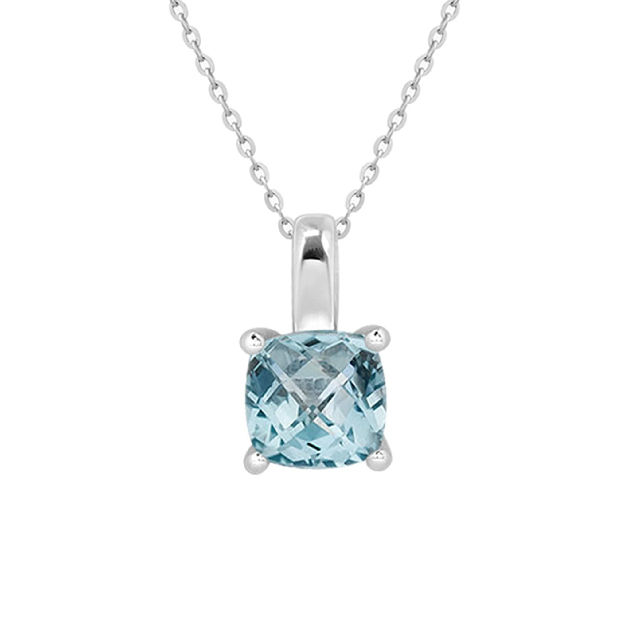 White Gold Cushion Blue Topaz Pendant Necklace