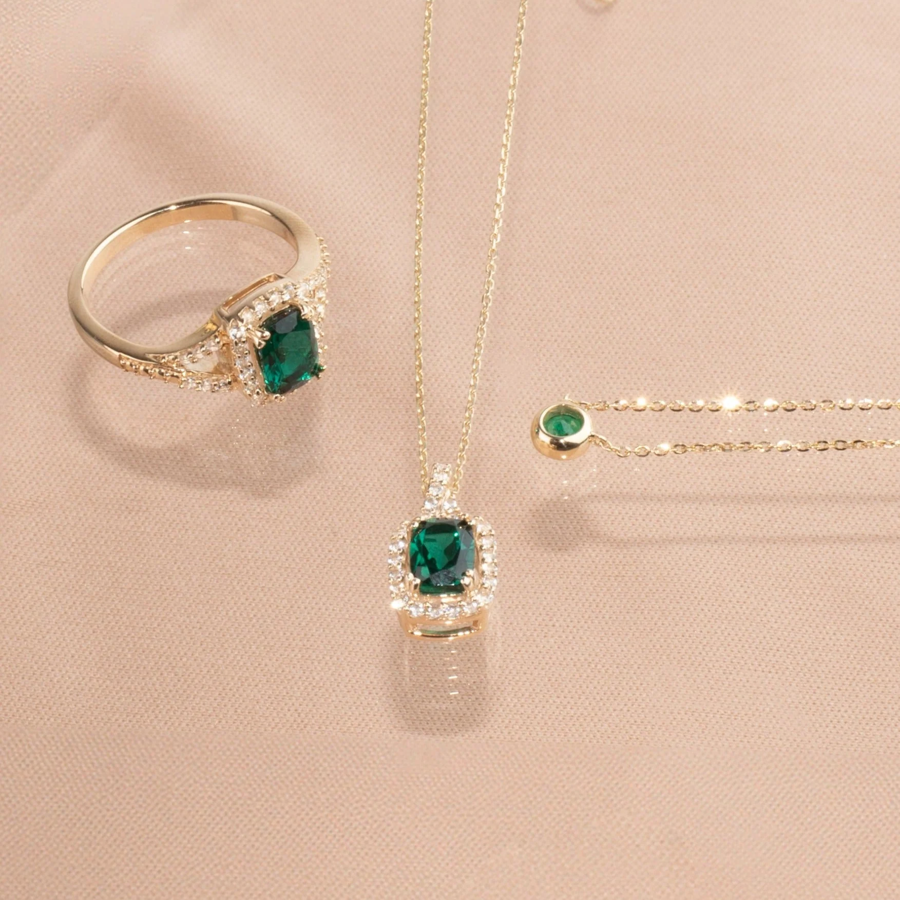 Cushion Cut Emerald Ring with White Sapphire Halo and Split Shank in Solid 10k Yellow Gold - Image 6