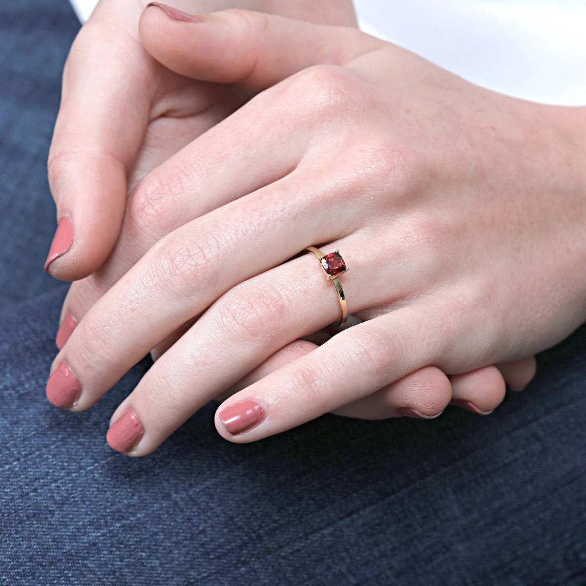 Cushion Cut Garnet Cocktail Ring in Solid 14k Yellow Gold - Image 3