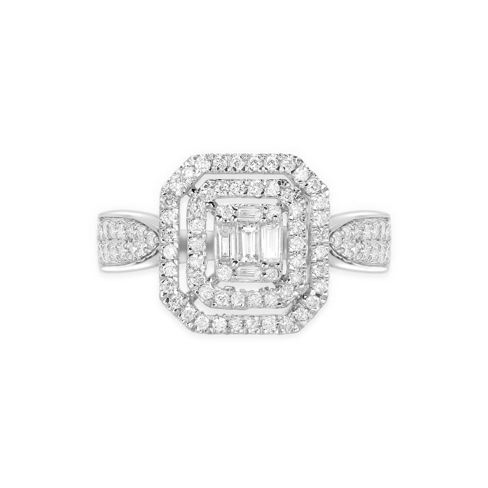 Cushion Cut Mixed Diamond Ring in Solid 18k White Gold