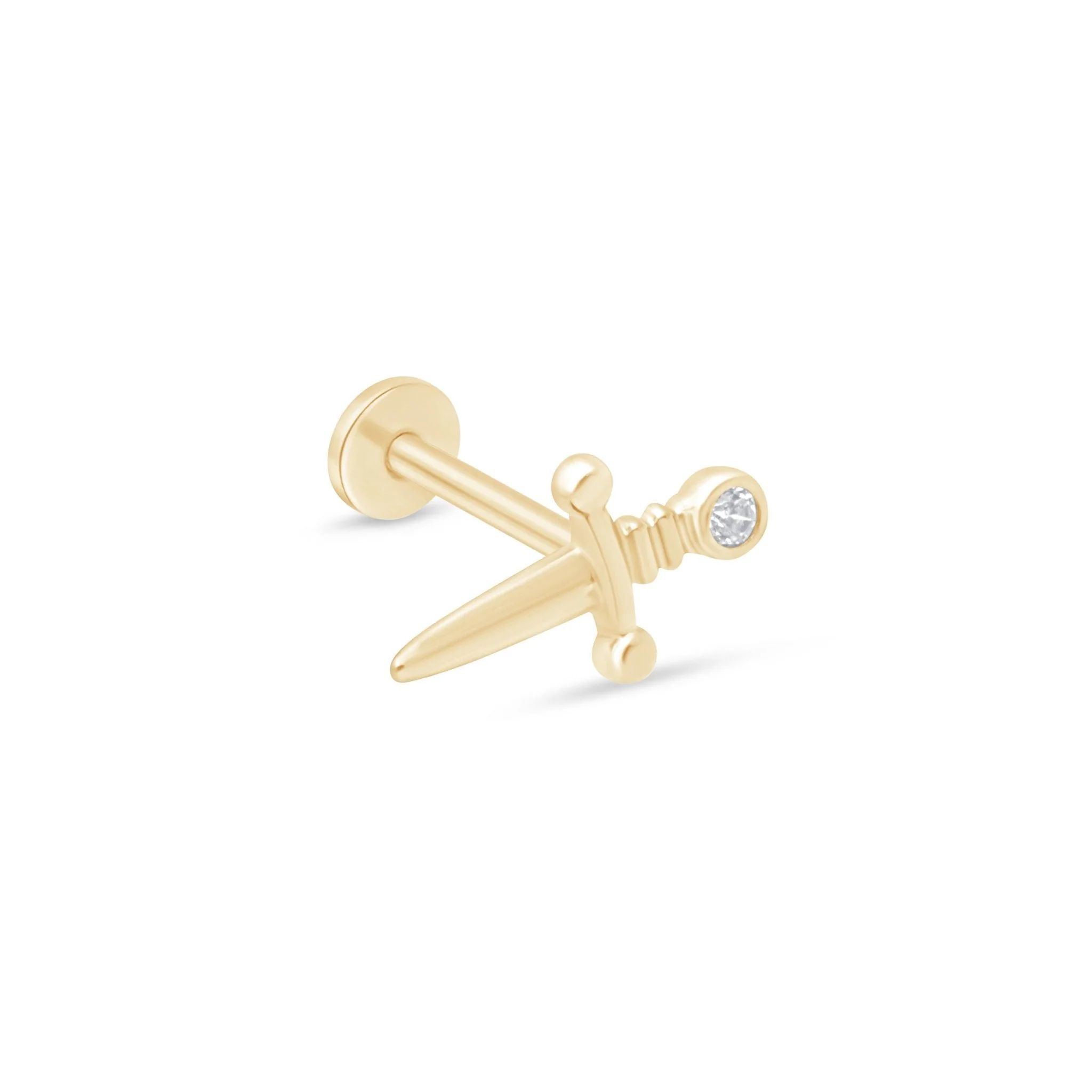 Yellow Gold Gemstone Dagger Flat Back Earring