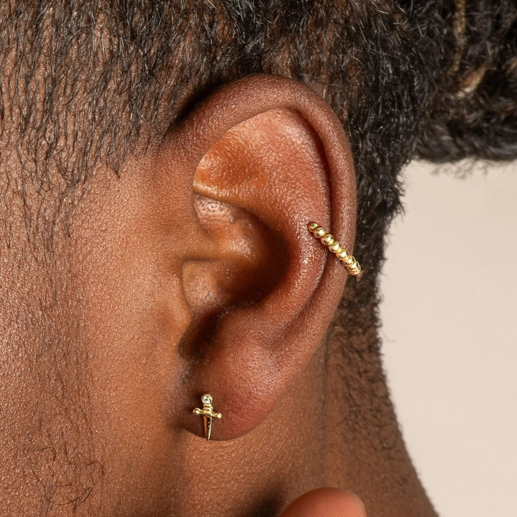 Yellow Gold Gemstone Dagger Flat Back Earring - Image 2