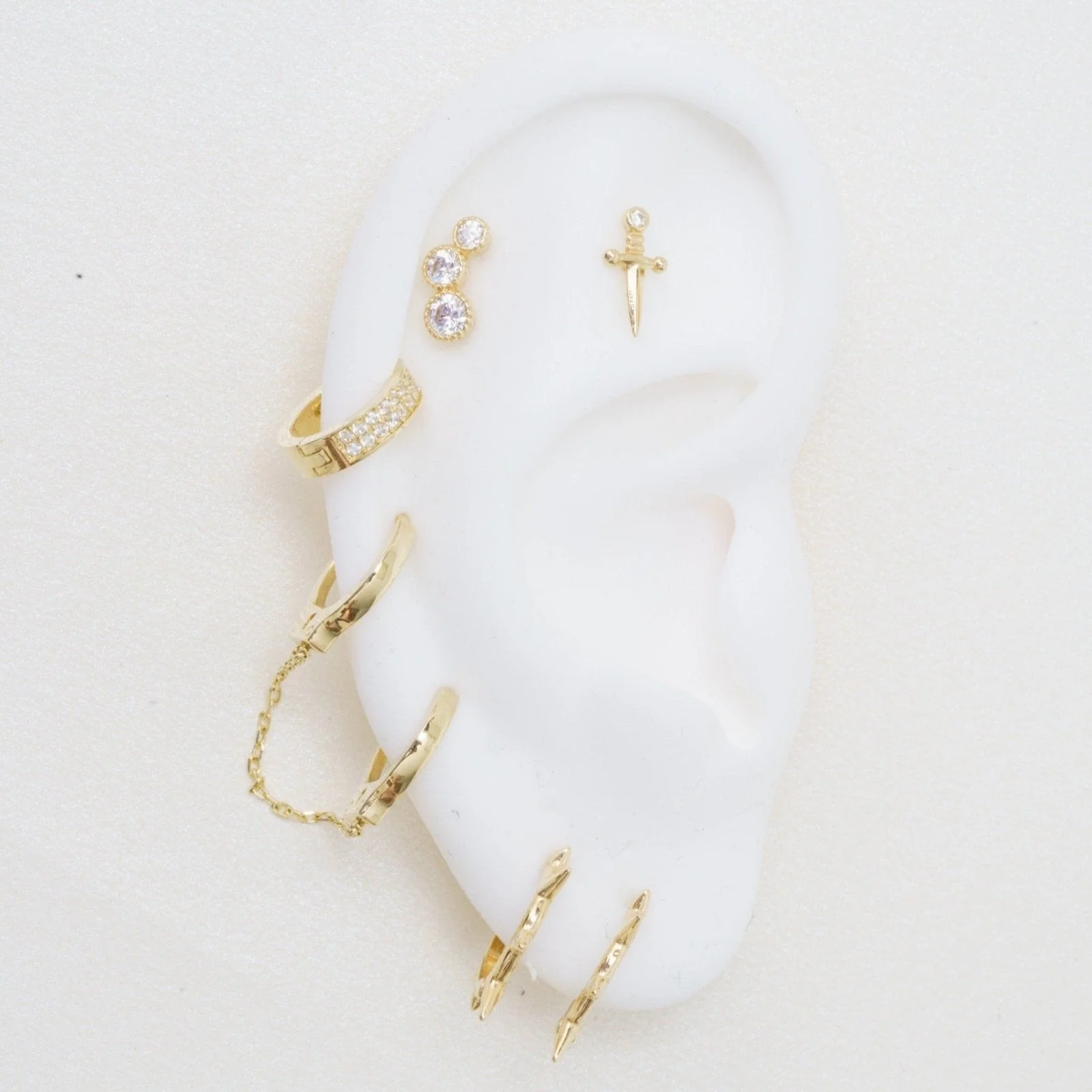 Yellow Gold Gemstone Dagger Flat Back Earring - Image 5