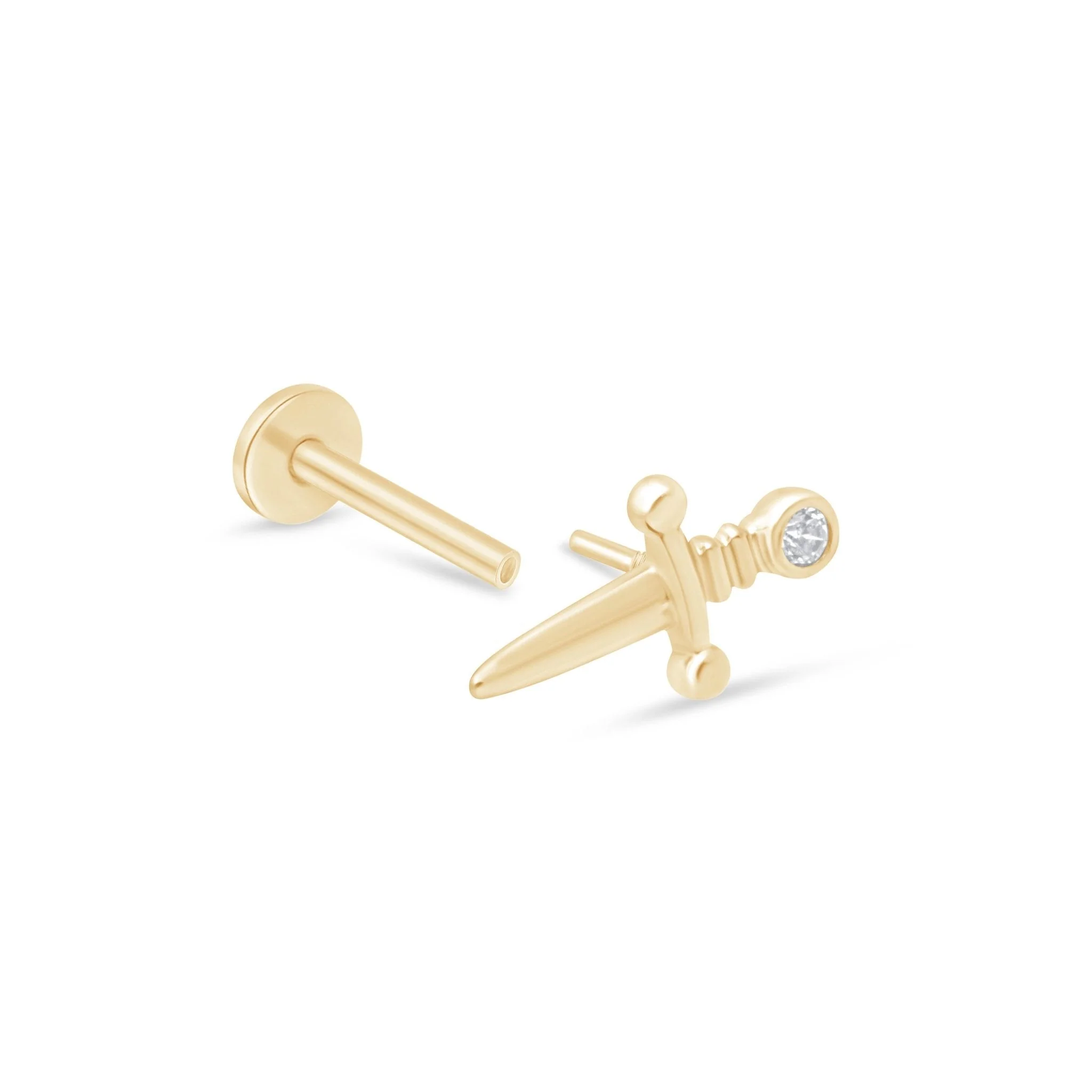 Yellow Gold Gemstone Dagger Flat Back Earring - Image 6