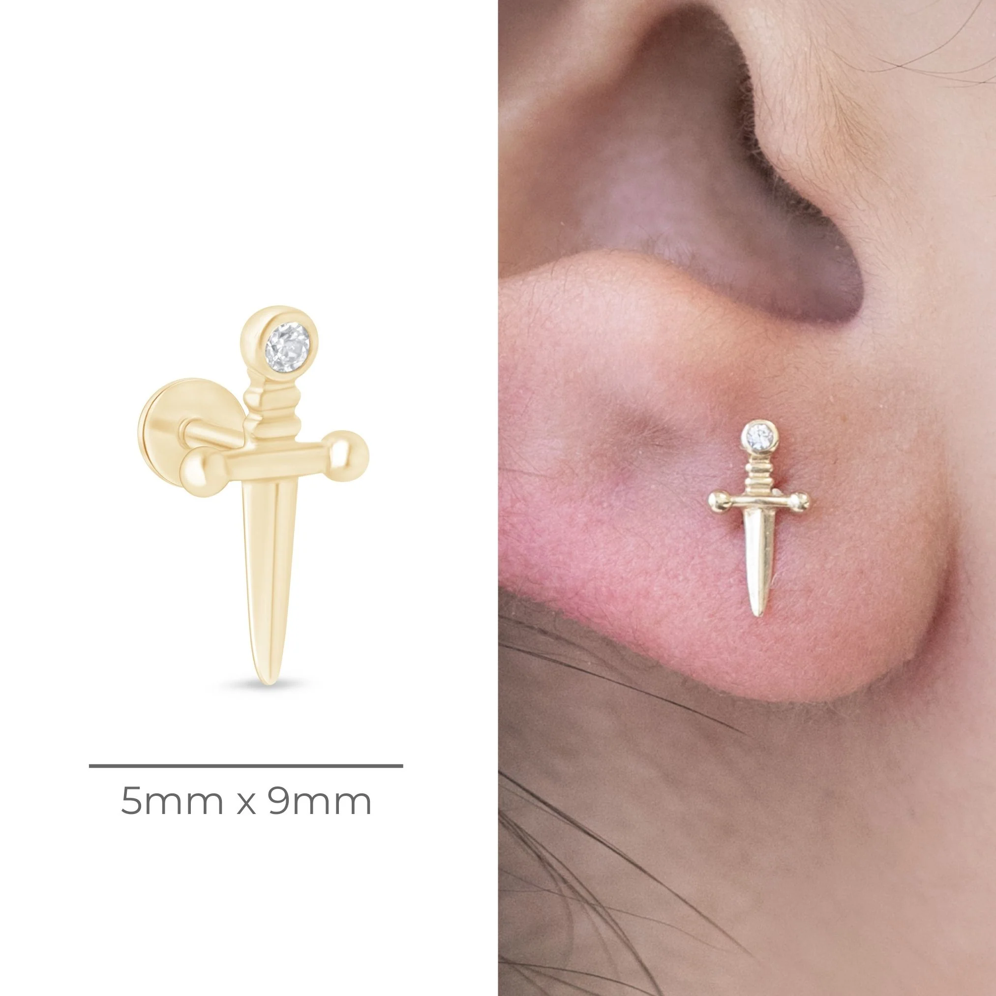 Yellow Gold Gemstone Dagger Flat Back Earring - Image 7