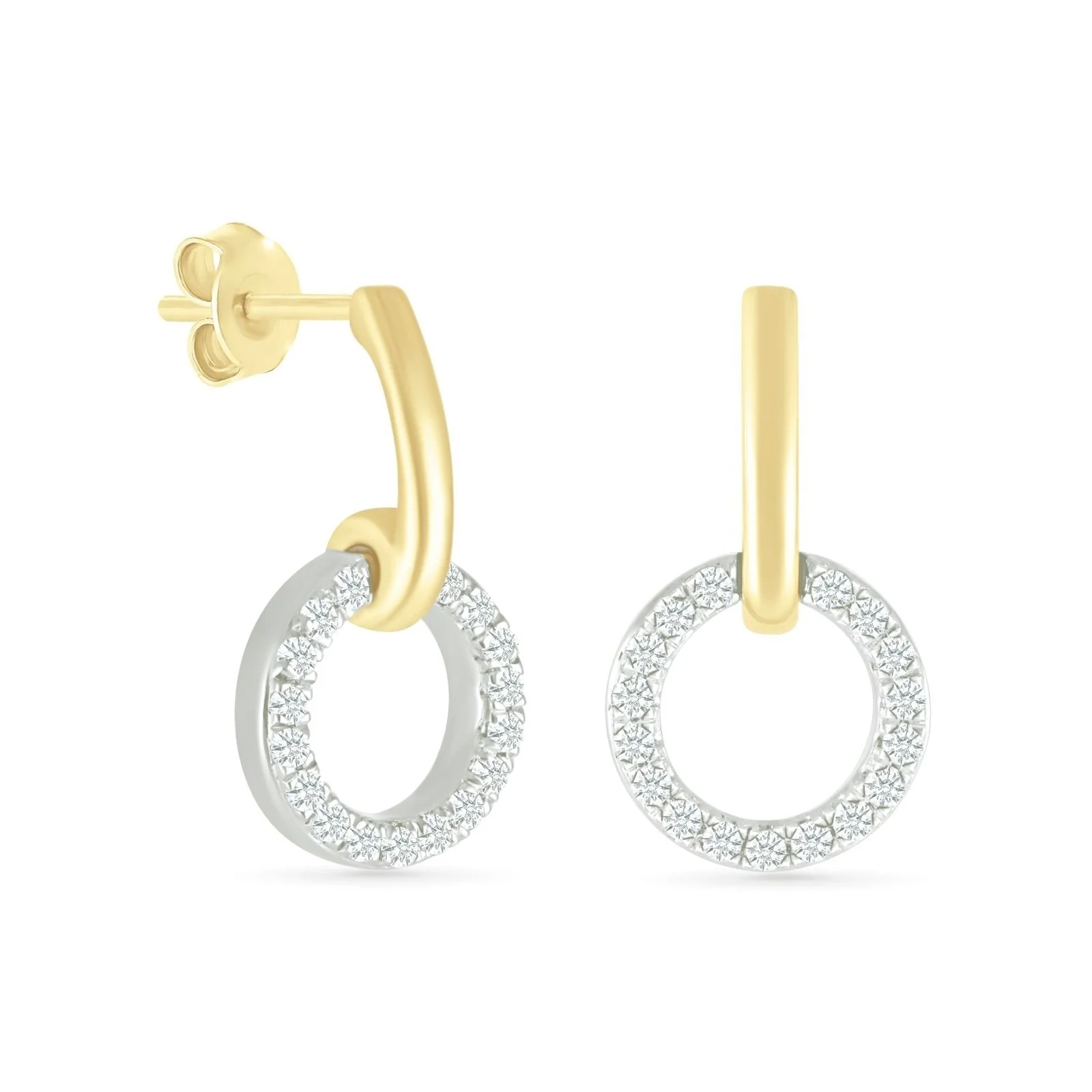 Yellow Gold Diamond Eternity Circle Dangle Stud