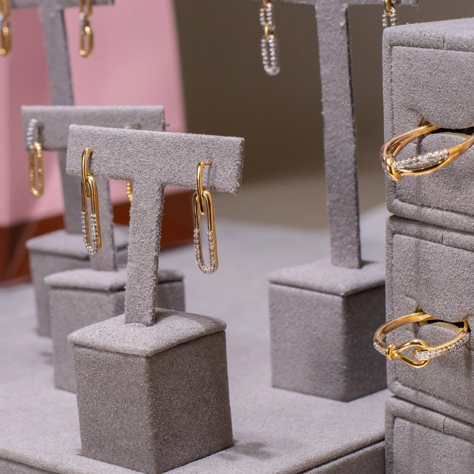 Yellow Gold Paperclip Diamond Dangle Stud - Image 5