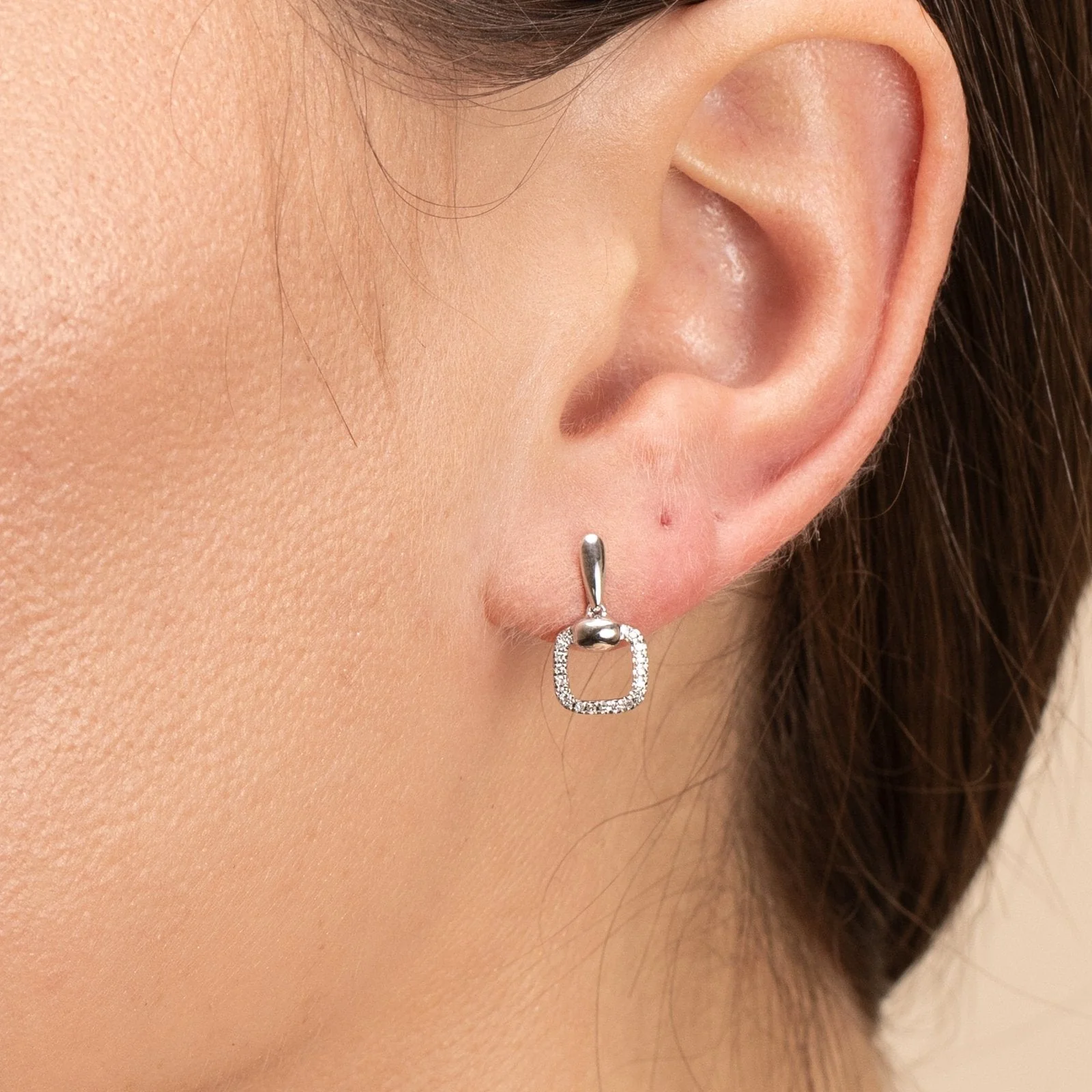 White Gold Diamond Outline Drop Earring - Image 2