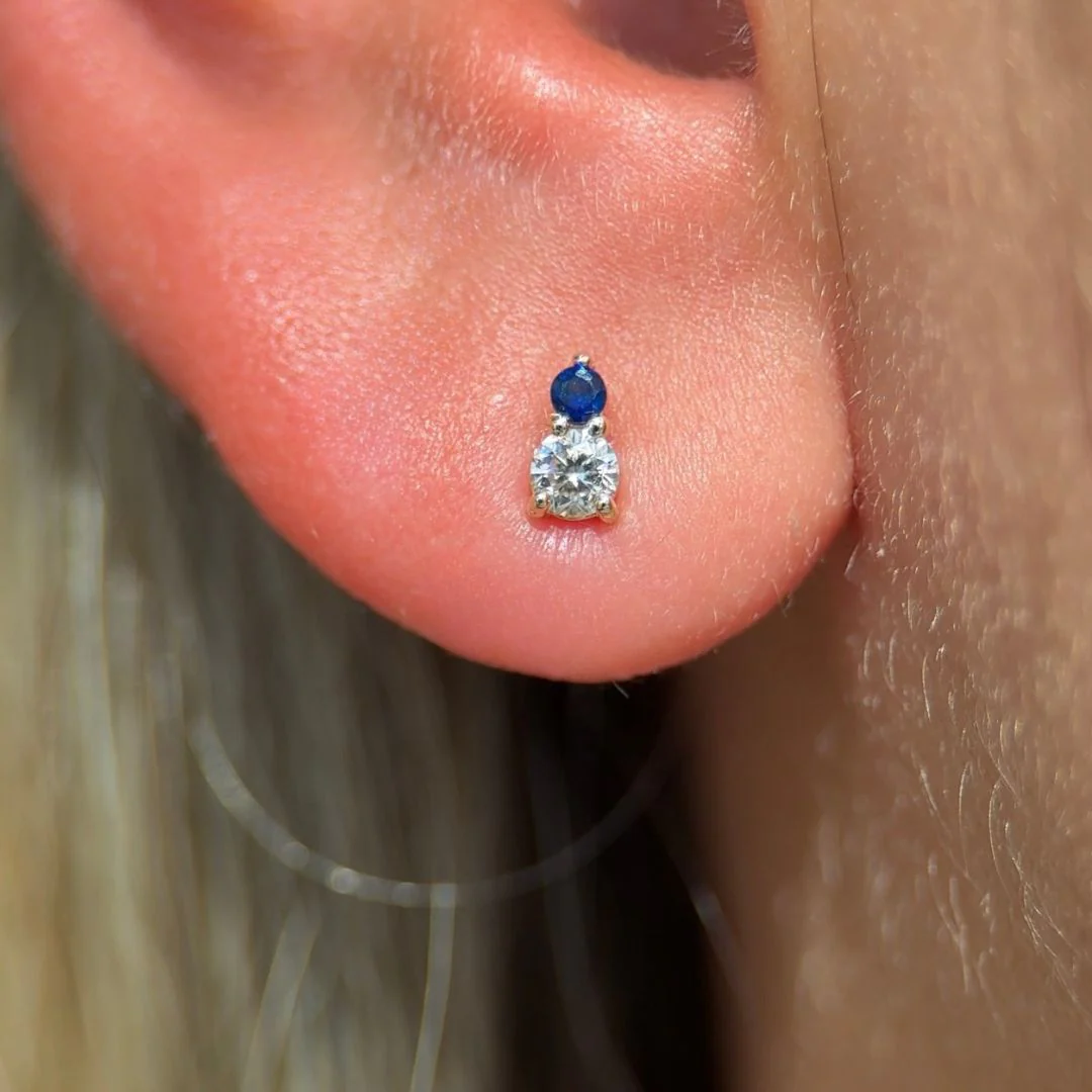Yellow Gold Diamond Sapphire Flat Back Earring - Image 3