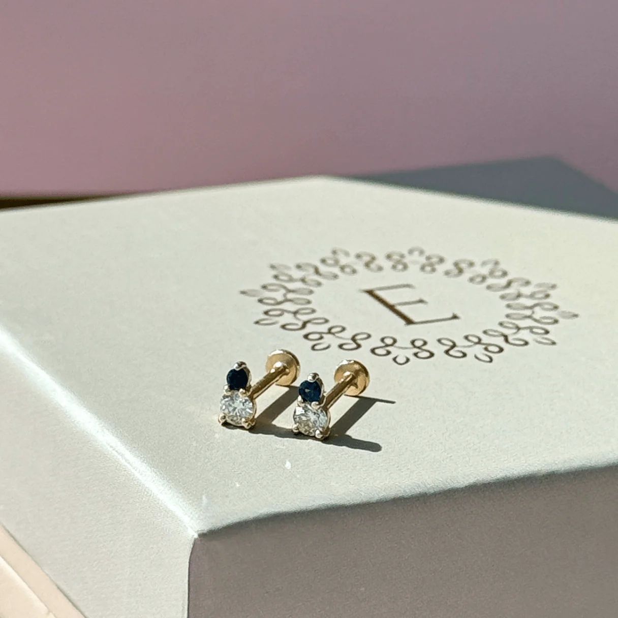 Yellow Gold Diamond Sapphire Flat Back Earring - Image 7