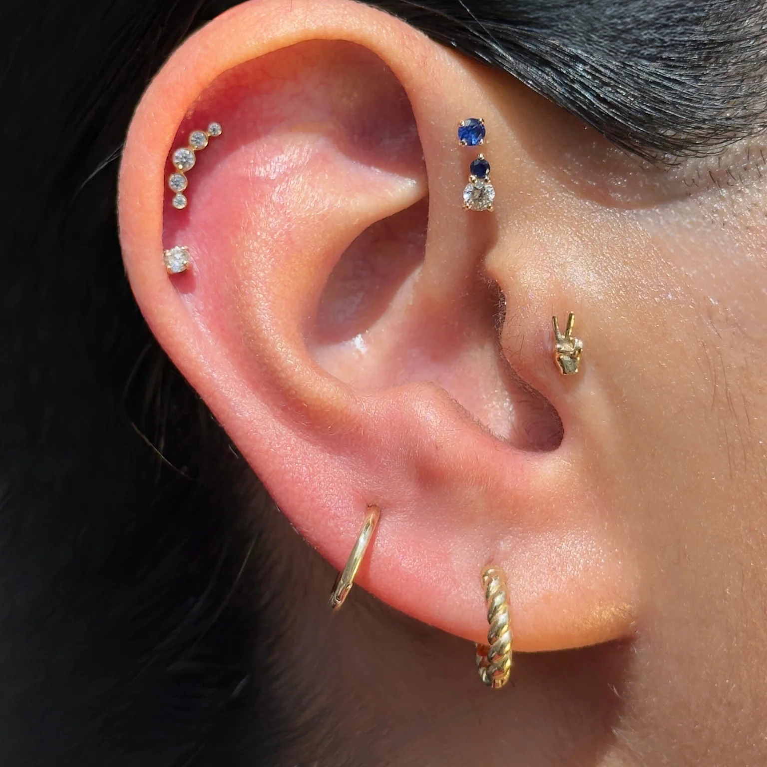 Yellow Gold Diamond Sapphire Flat Back Earring - Image 8
