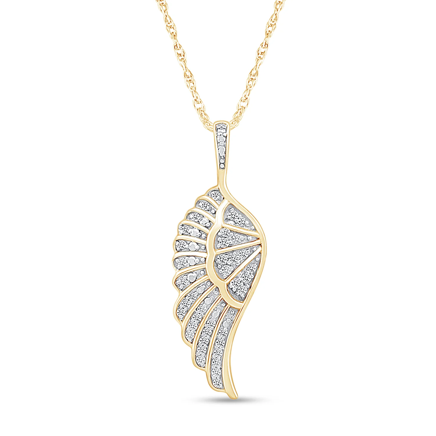 Yellow Gold Diamond Angel Wing Pendant Necklace