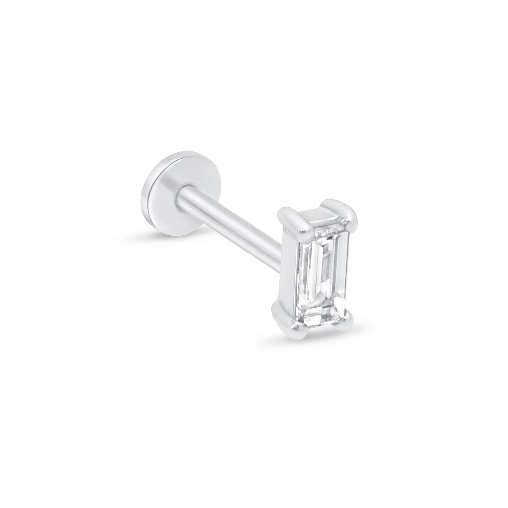 White Gold Diamond Baguette Cut Flat Back Earring