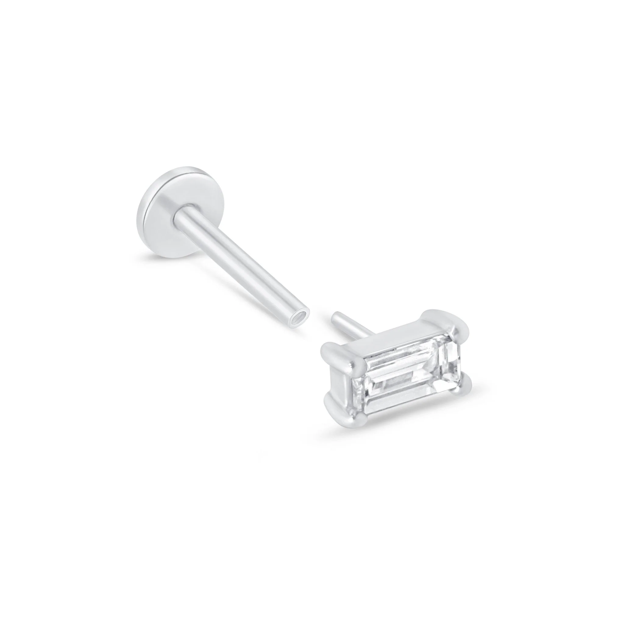 White Gold Diamond Baguette Cut Flat Back Earring - Image 10