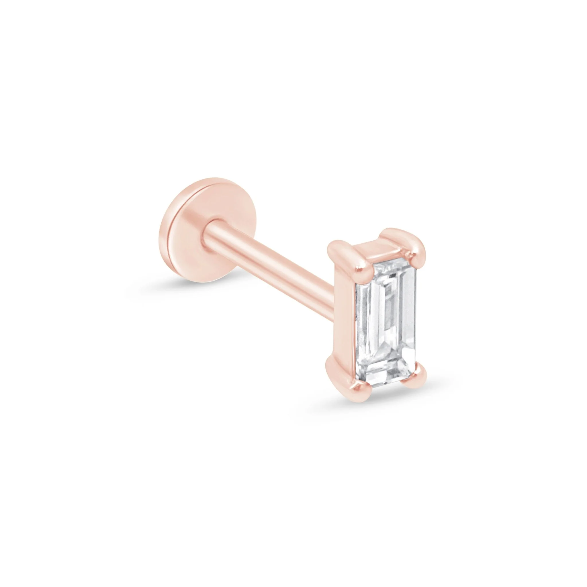 Rose Gold Diamond Baguette Cut Flat Back Earring
