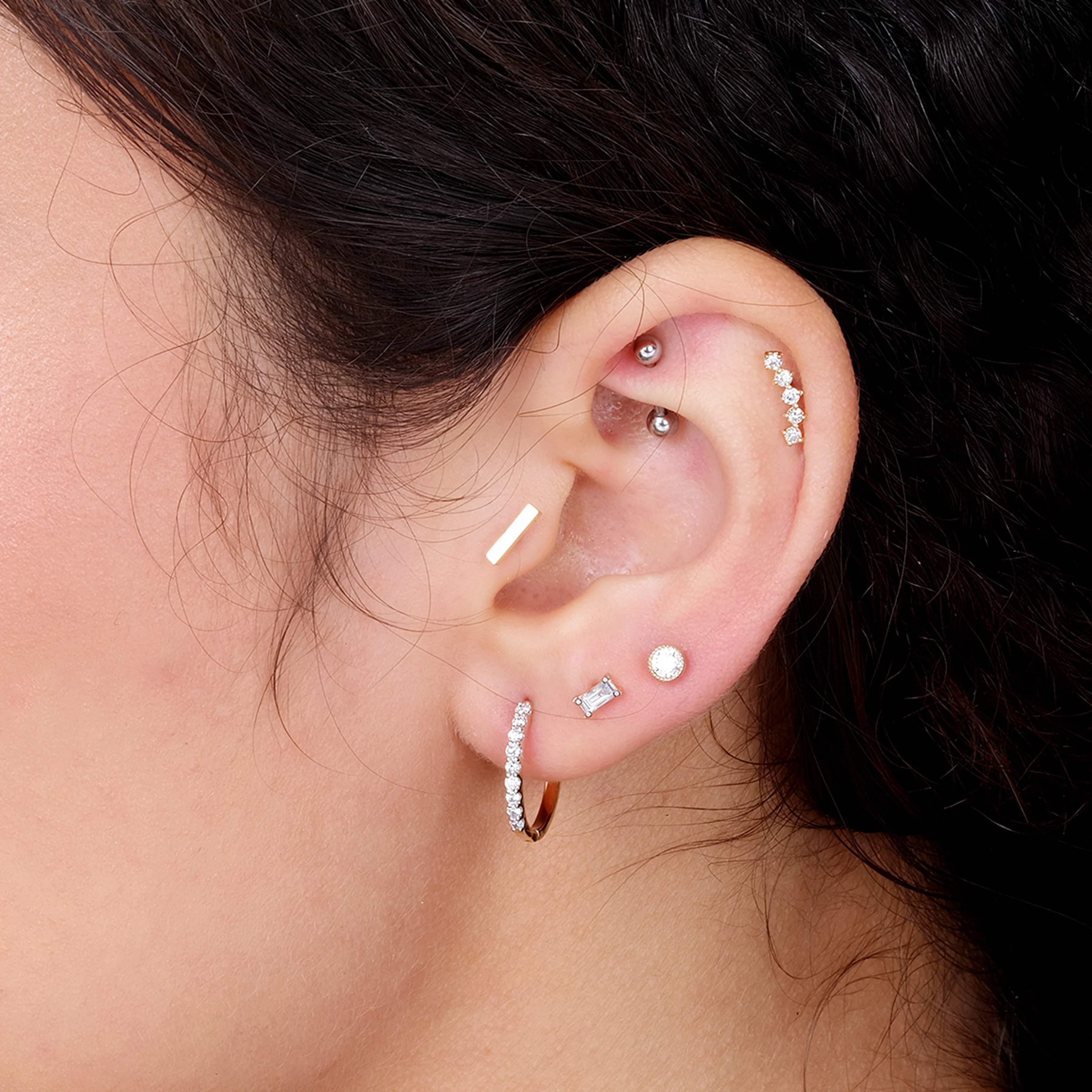 White Gold Diamond Baguette Cut Flat Back Earring - Image 4