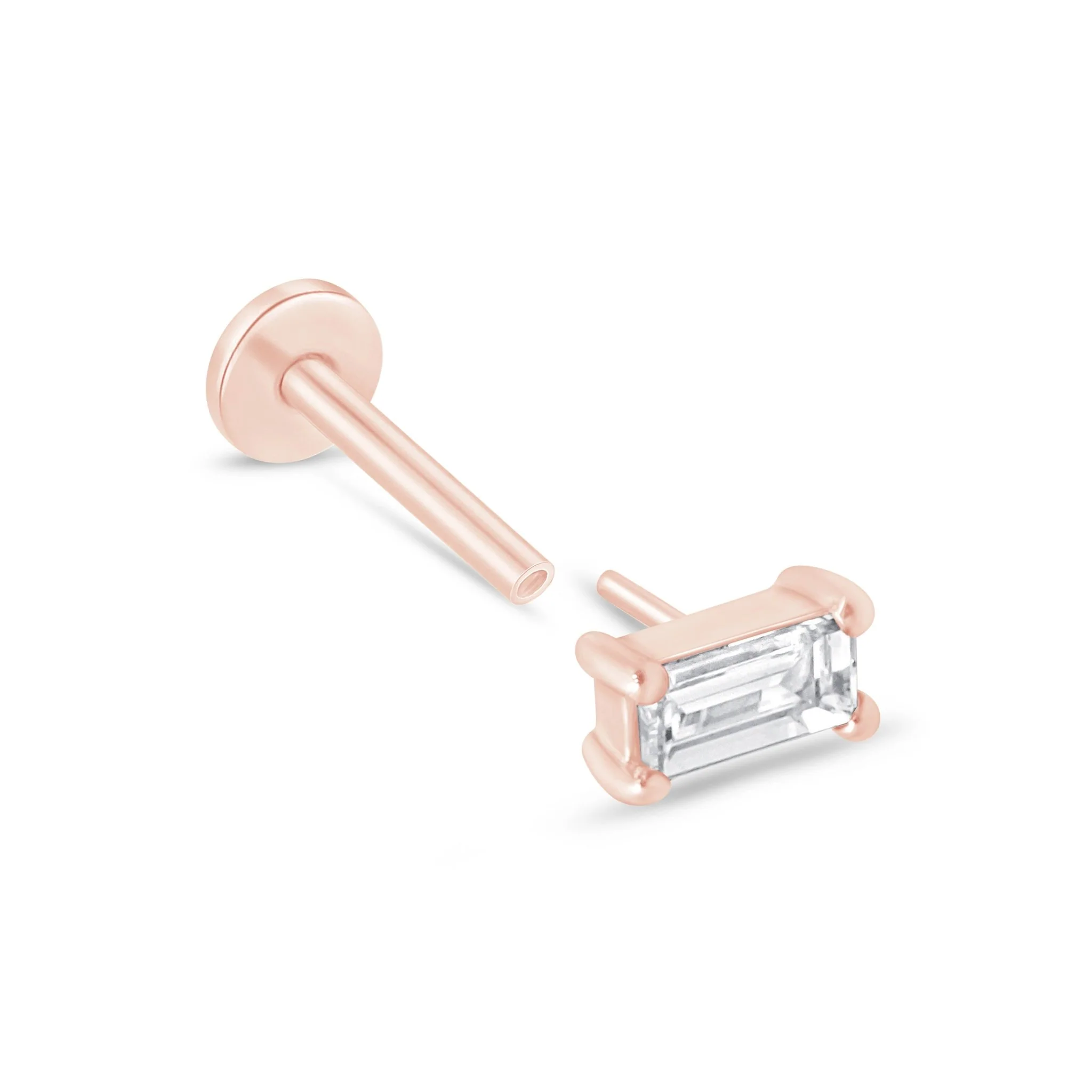 Rose Gold Diamond Baguette Cut Flat Back Earring - Image 8