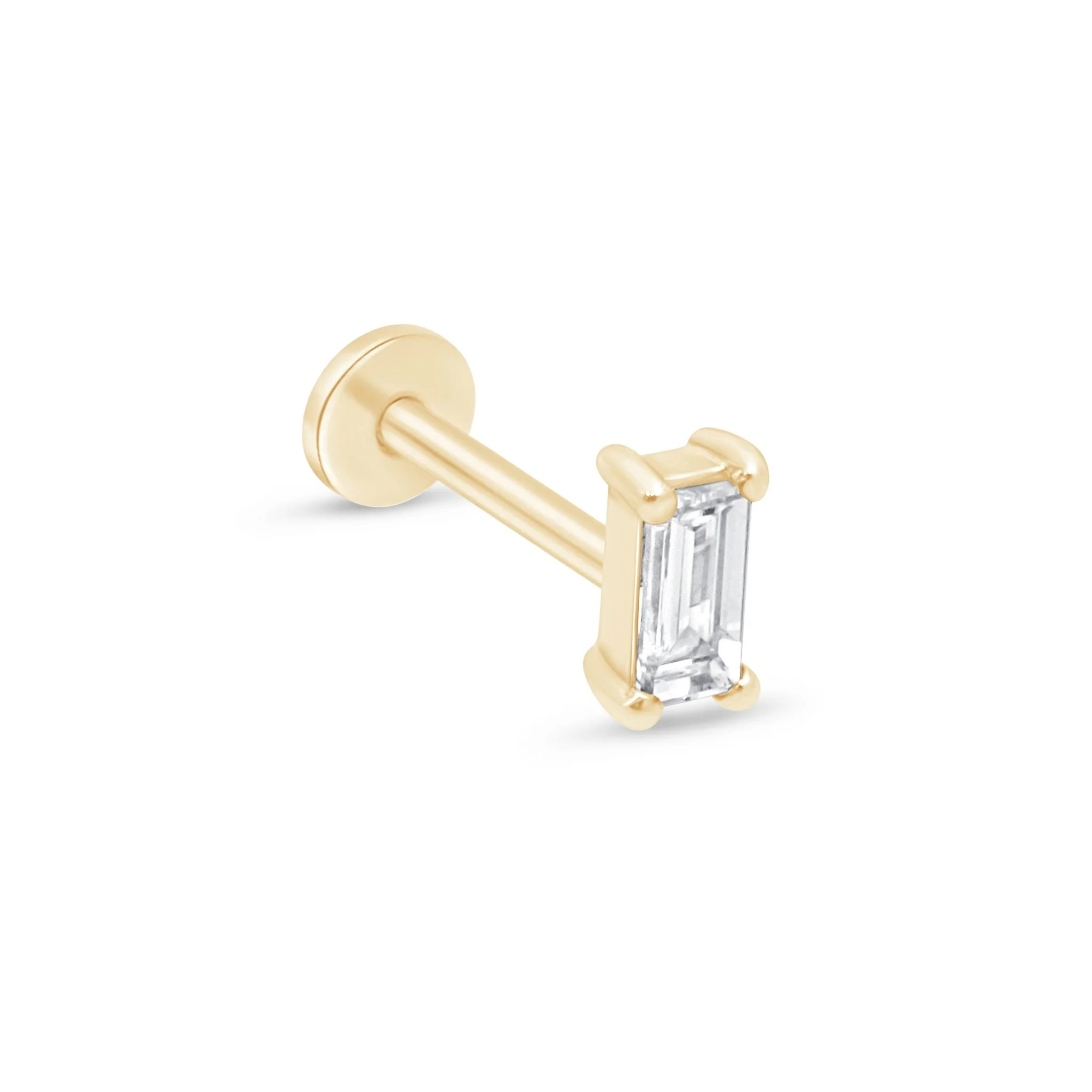 Yellow Gold Diamond Baguette Flat Back Earring