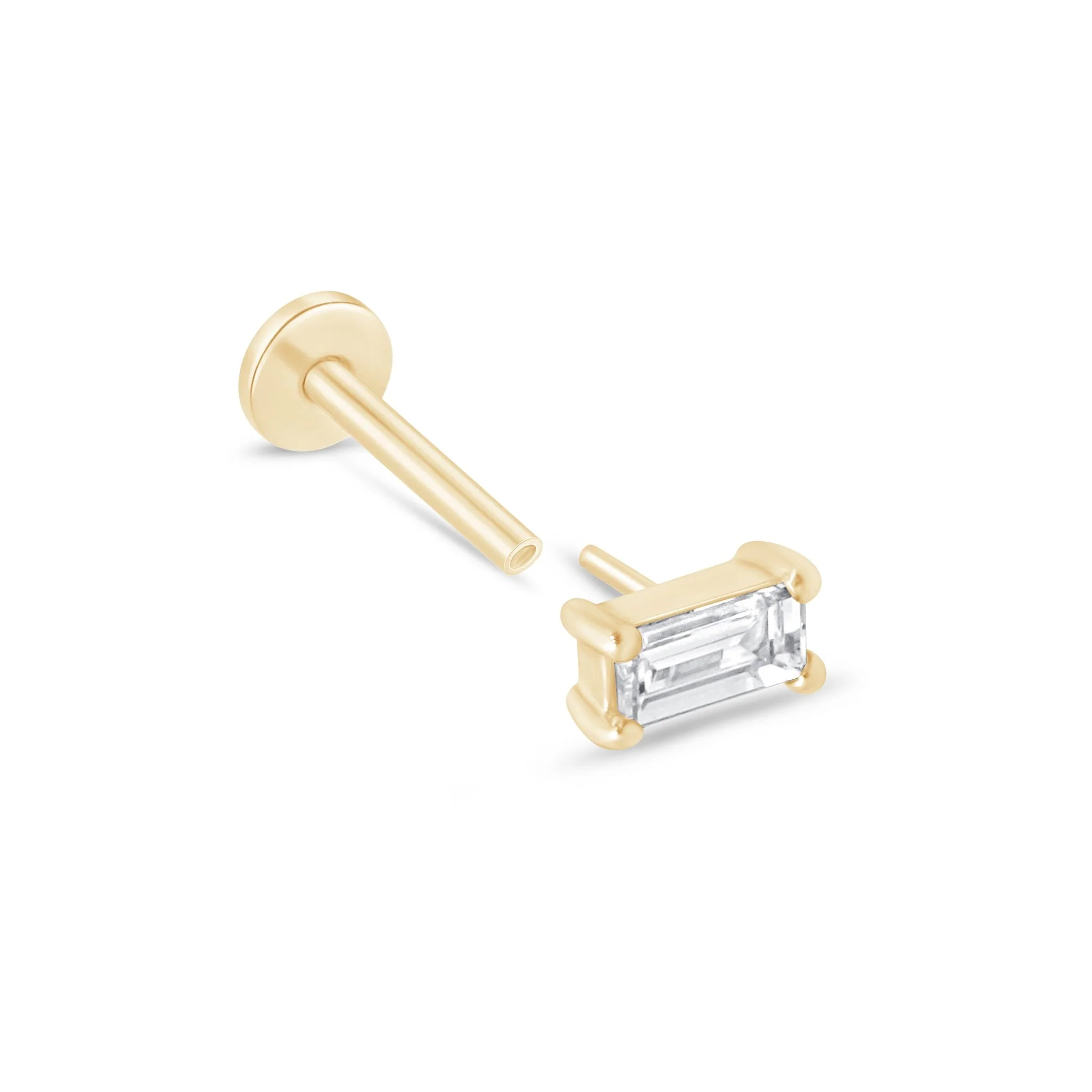 Yellow Gold Diamond Baguette Flat Back Earring - Image 12