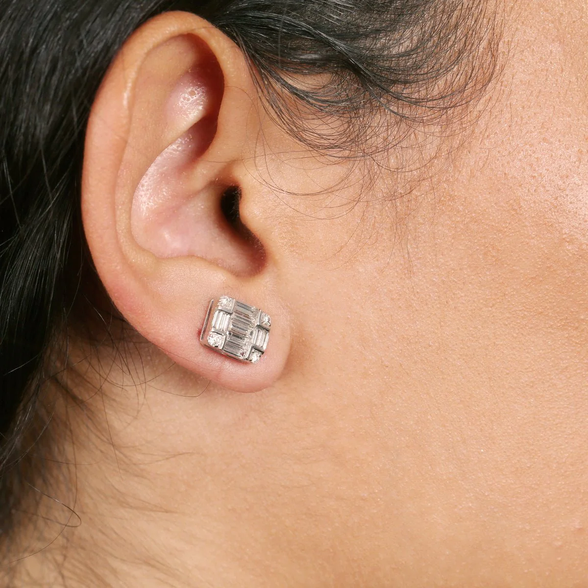White Gold Baguette Diamond Illusion Stud - Image 2