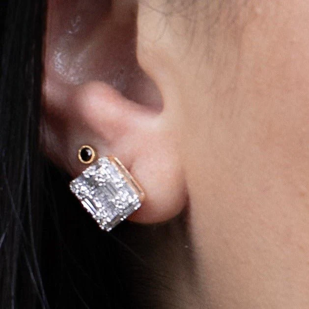 White Gold Baguette Diamond Illusion Stud - Image 4