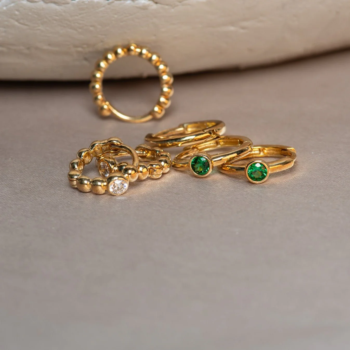 Yellow Gold Diamond Beaded Huggie Hoop - Image 11