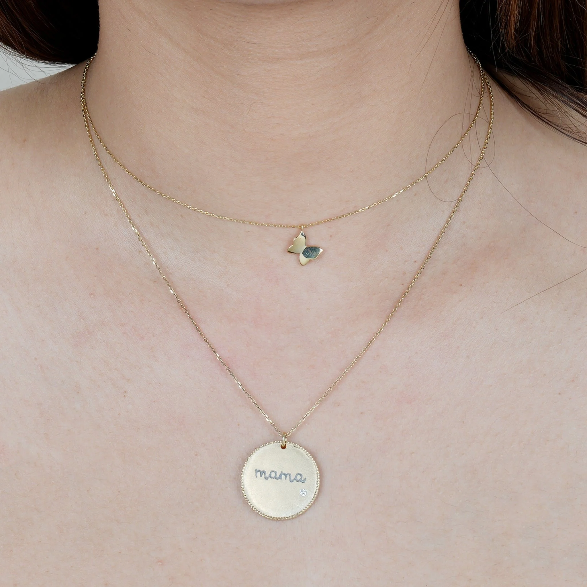 Yellow Gold Diamond Butterfly Layering Necklace - Image 3