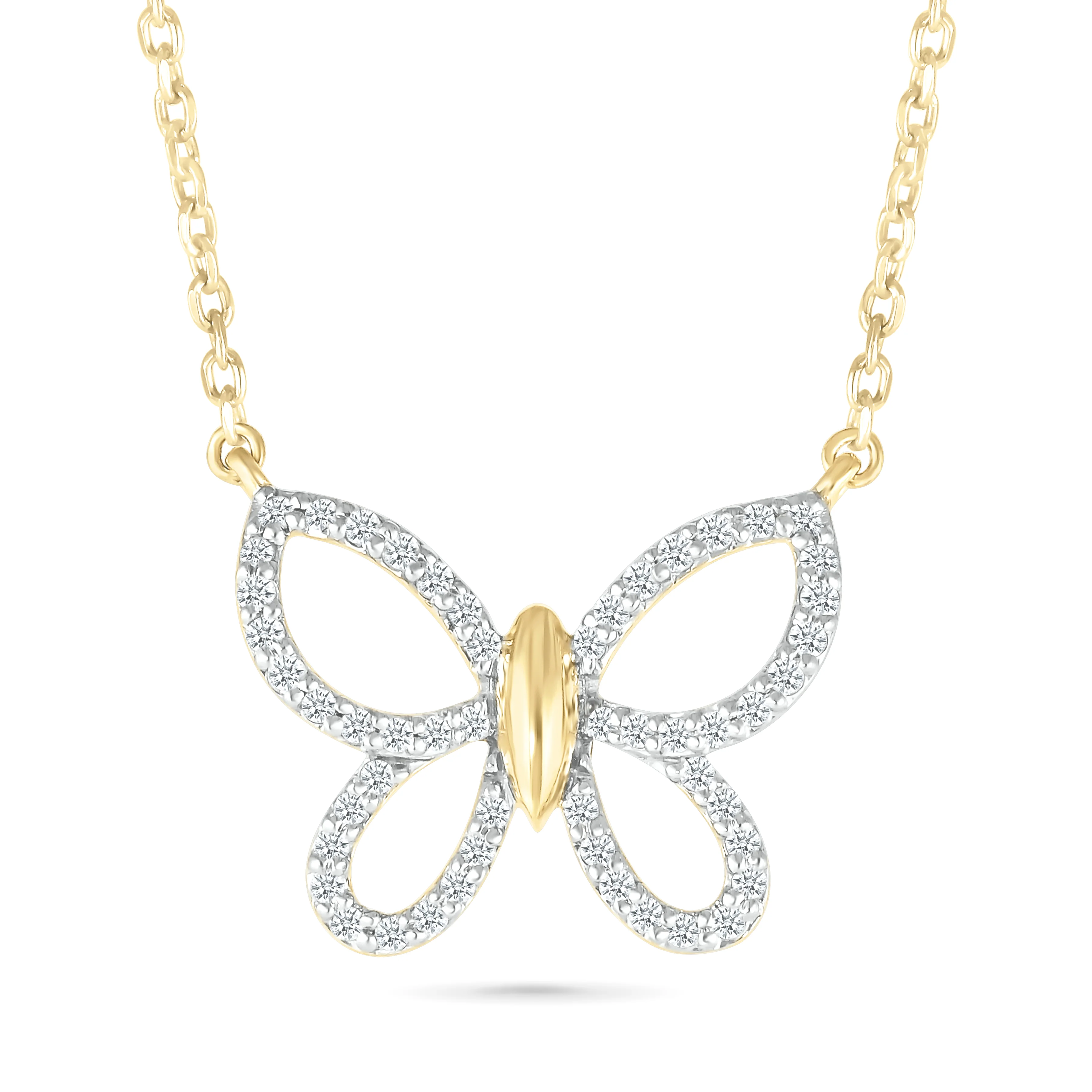 Yellow Gold Diamond Butterfly Pendant Necklace
