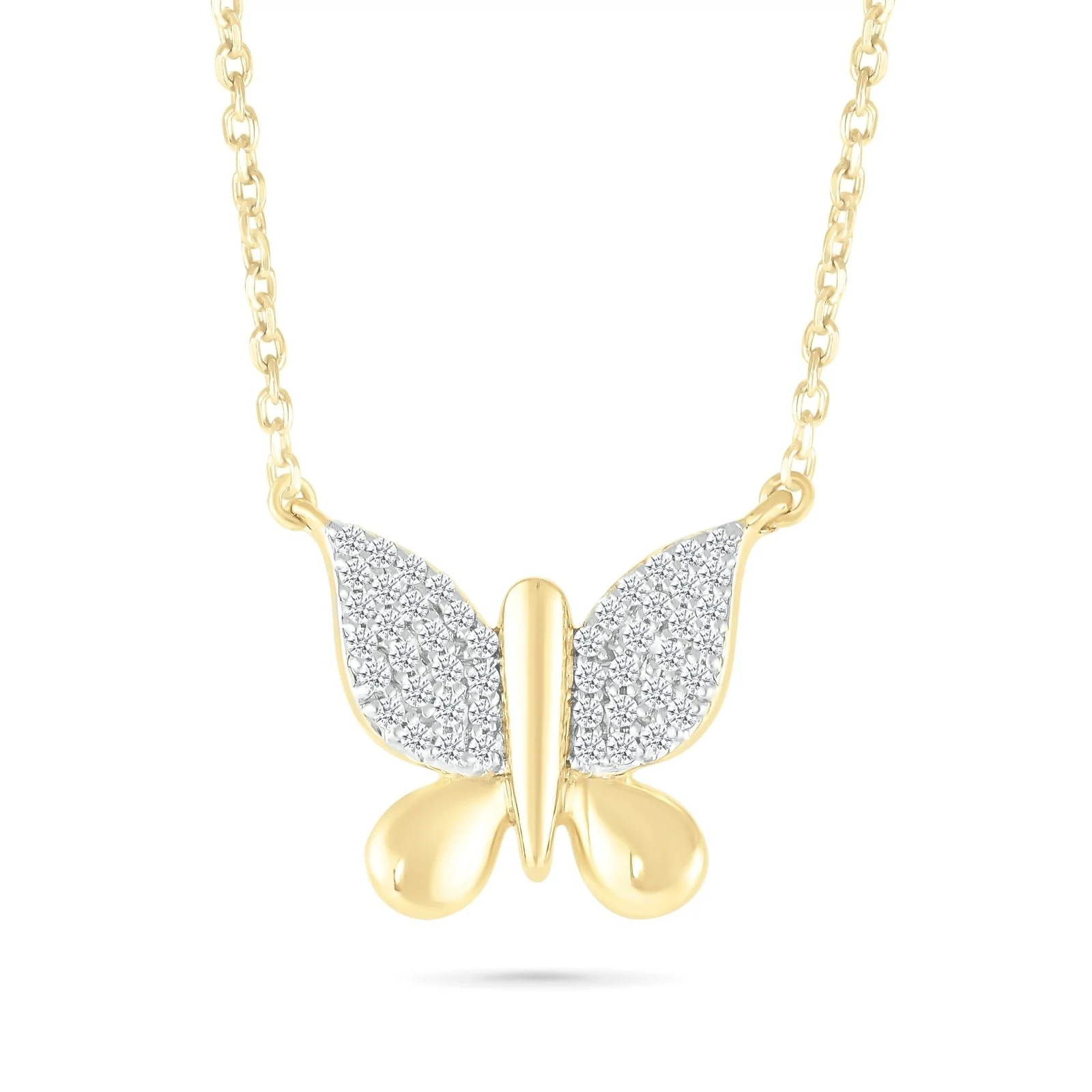 Yellow Gold Diamond Butterfly Pendant Necklace